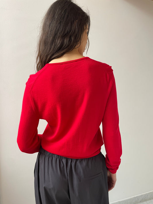 Wool V-Neck Knit, Red Amomento