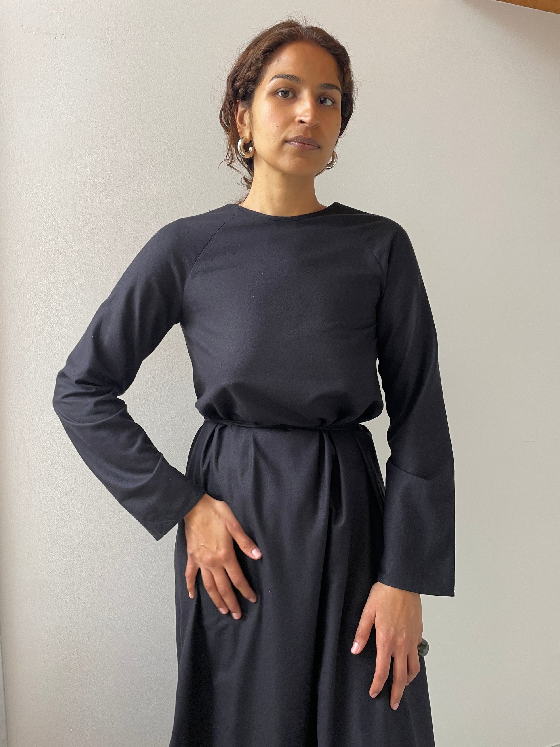 Long Sleeve Apron Dress, Black BASERANGE