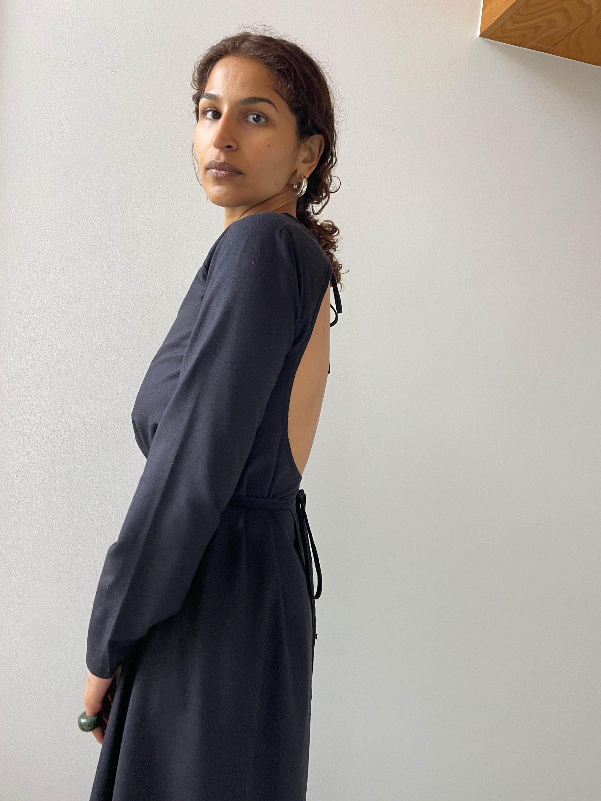 Long Sleeve Apron Dress, Black BASERANGE