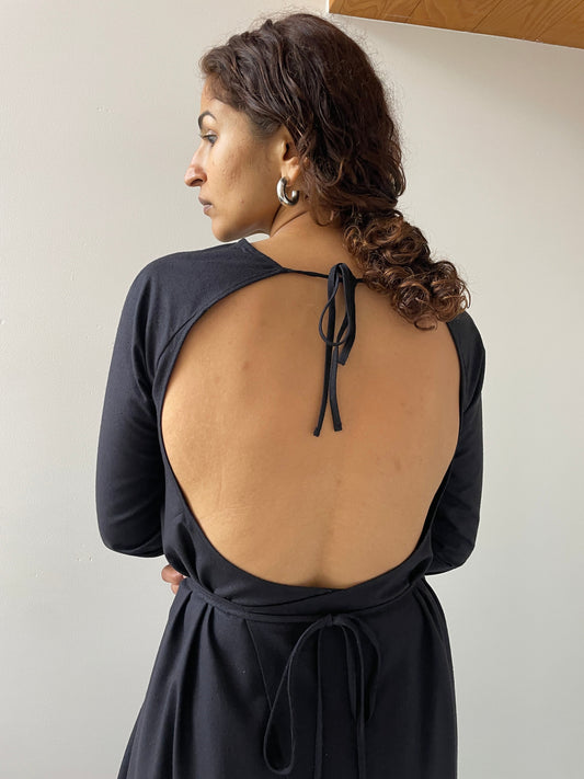 Long Sleeve Apron Dress, Black BASERANGE