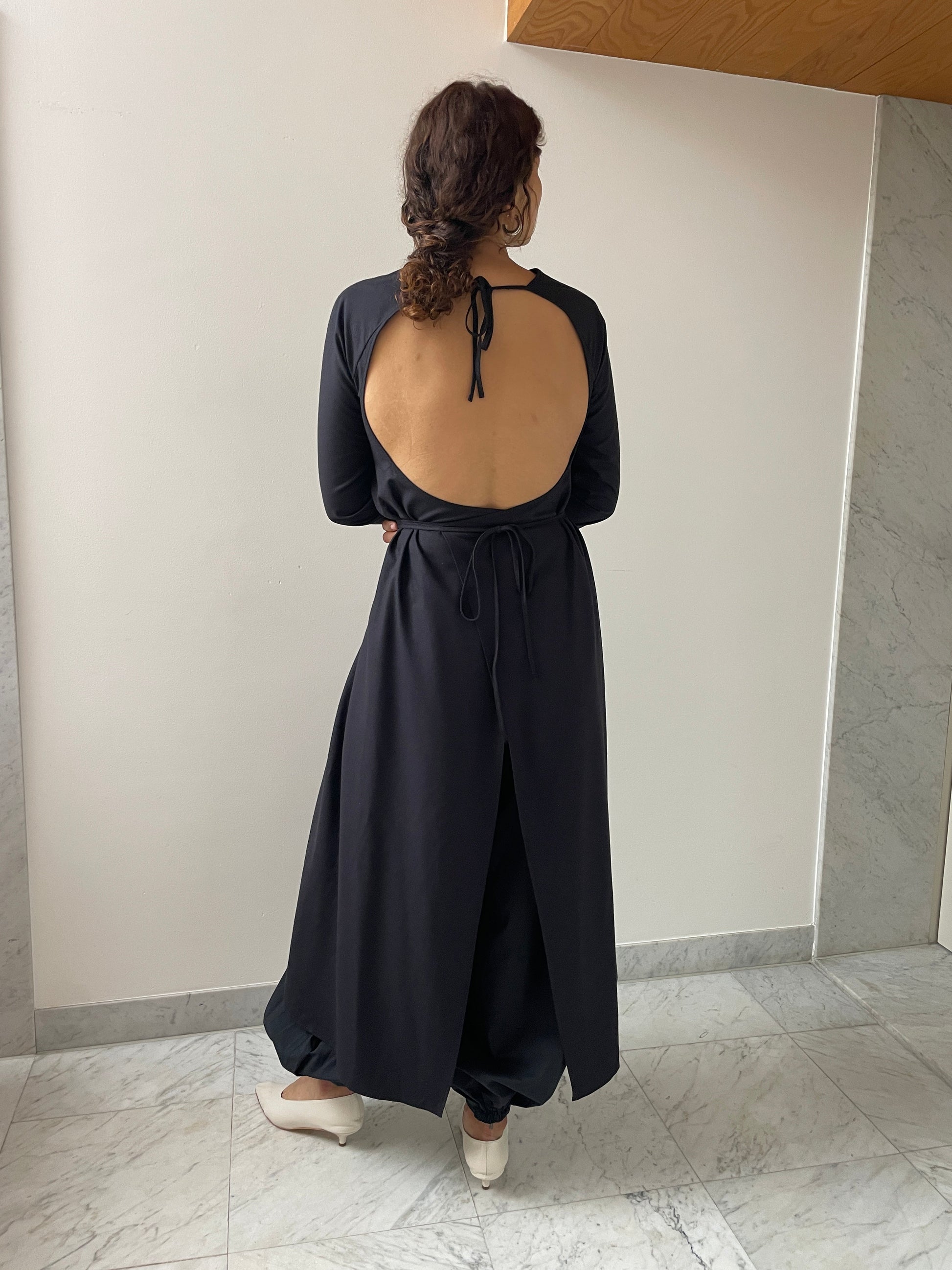 Long Sleeve Apron Dress, Black BASERANGE