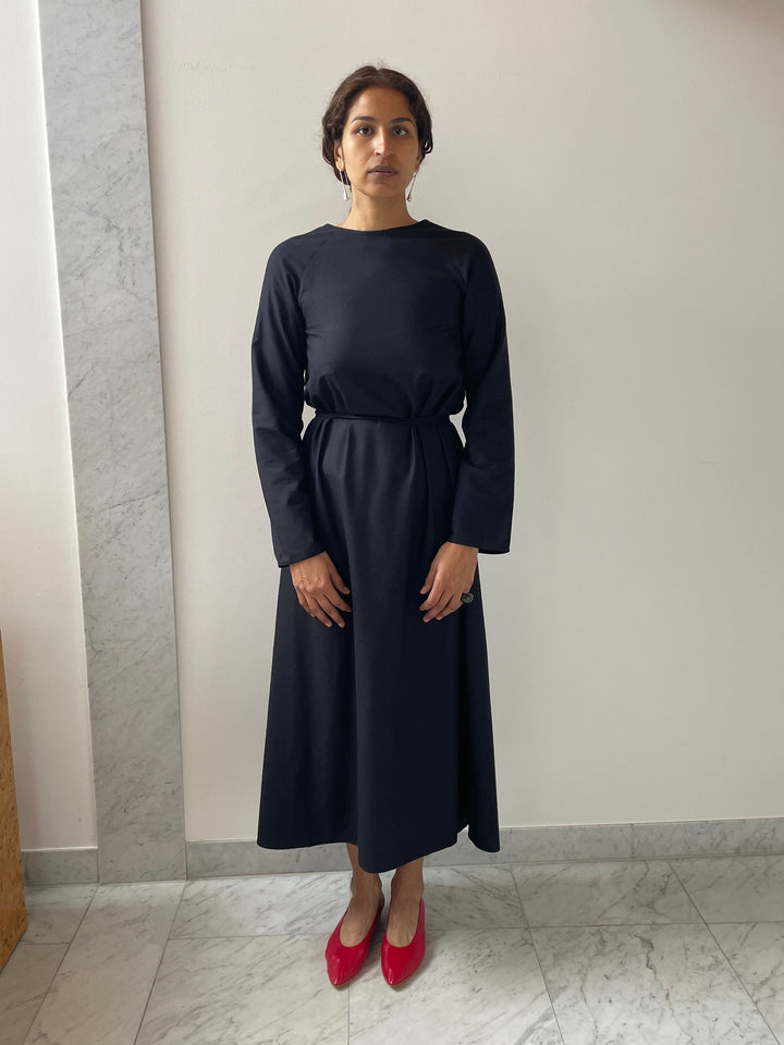 Long Sleeve Apron Dress, Black BASERANGE