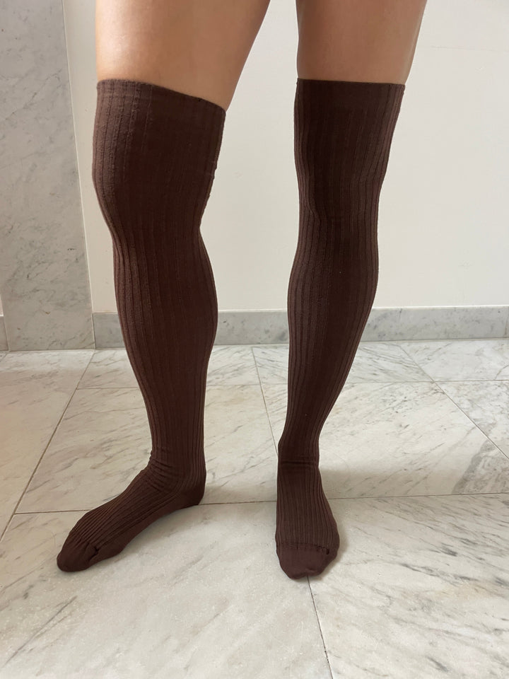Overknee Socks, Orta Brown BASERANGE
