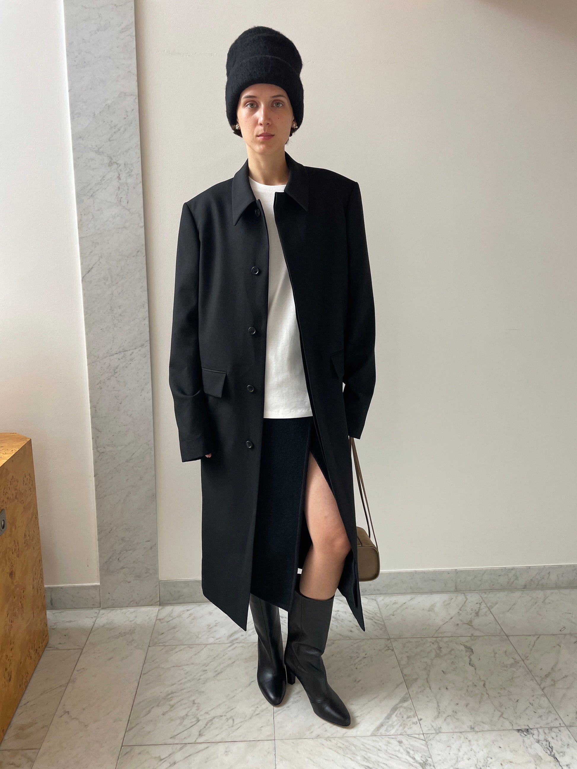 Rustic Wool Coat, Black RIER