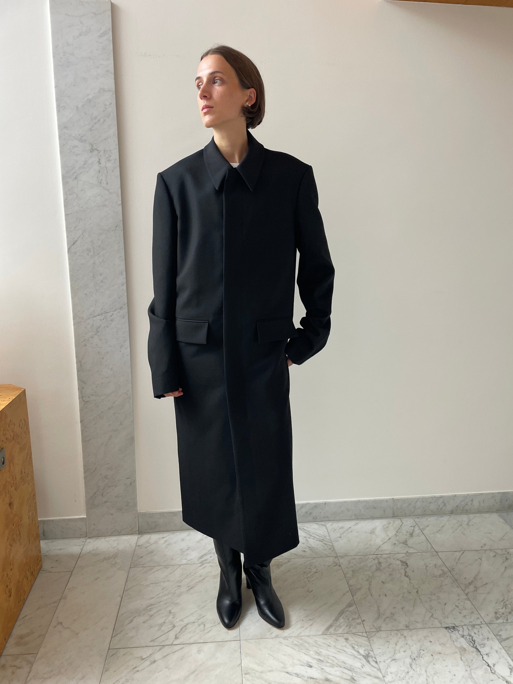 Rustic Wool Coat, Black RIER