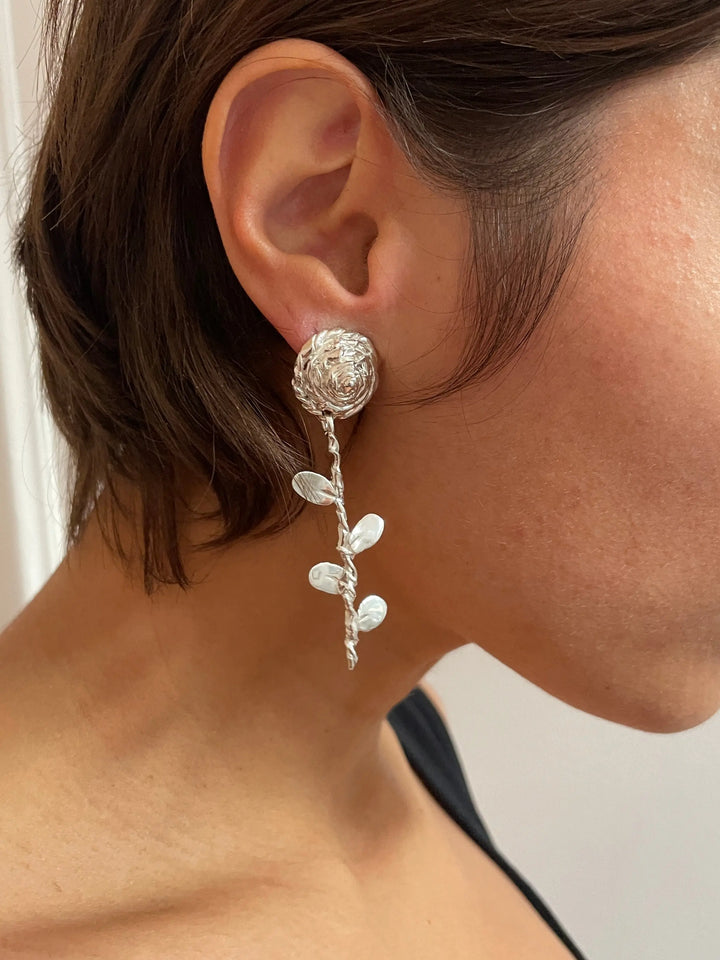 Rose Earrings, Silver Corali