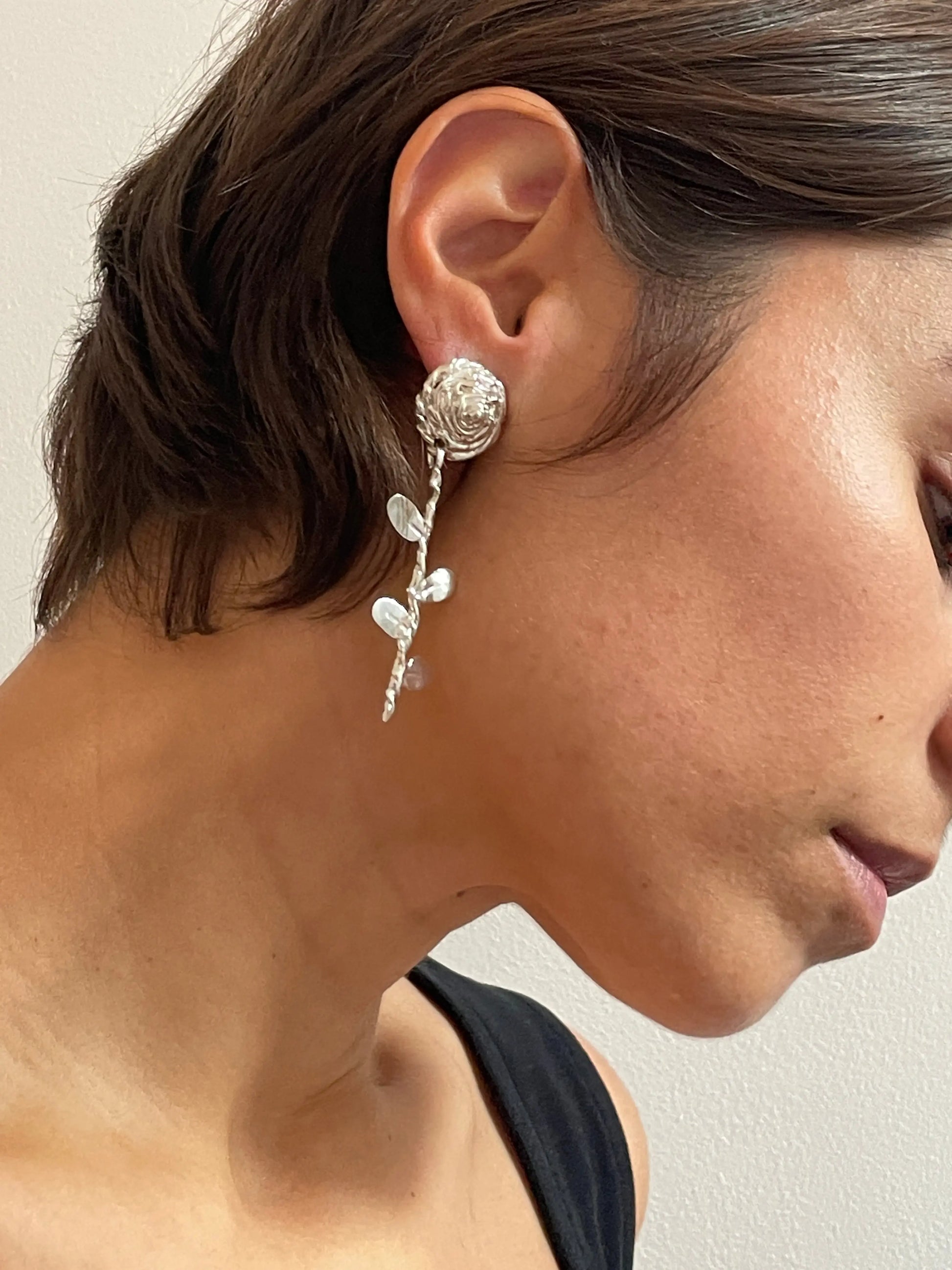 Rose Earrings, Silver Corali