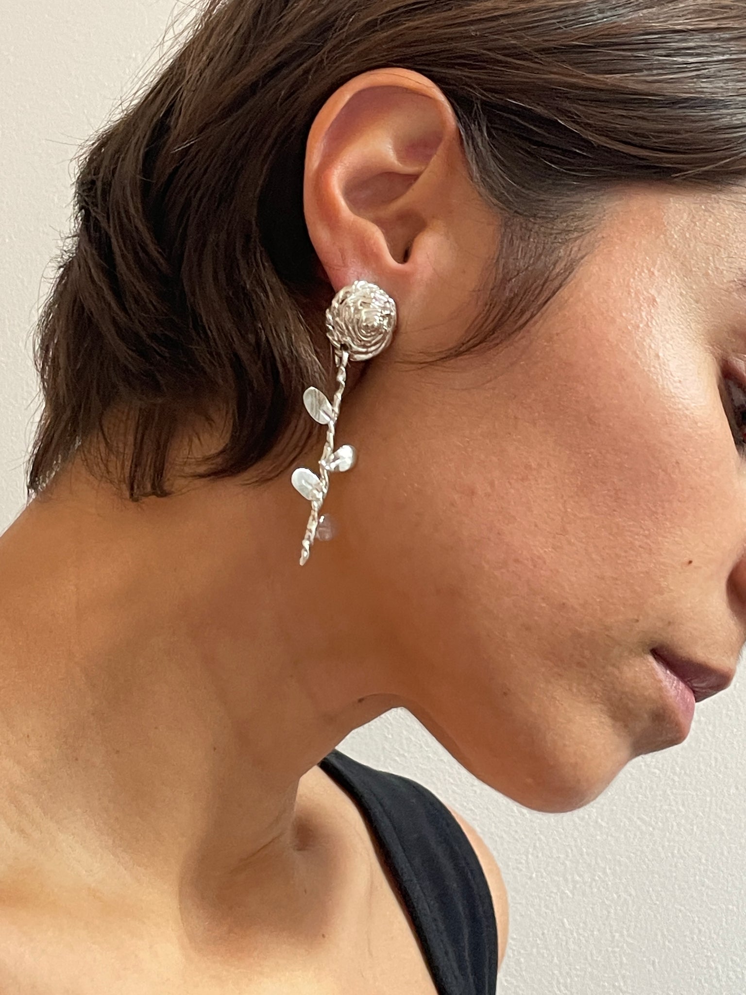 Rose Earrings, Silver