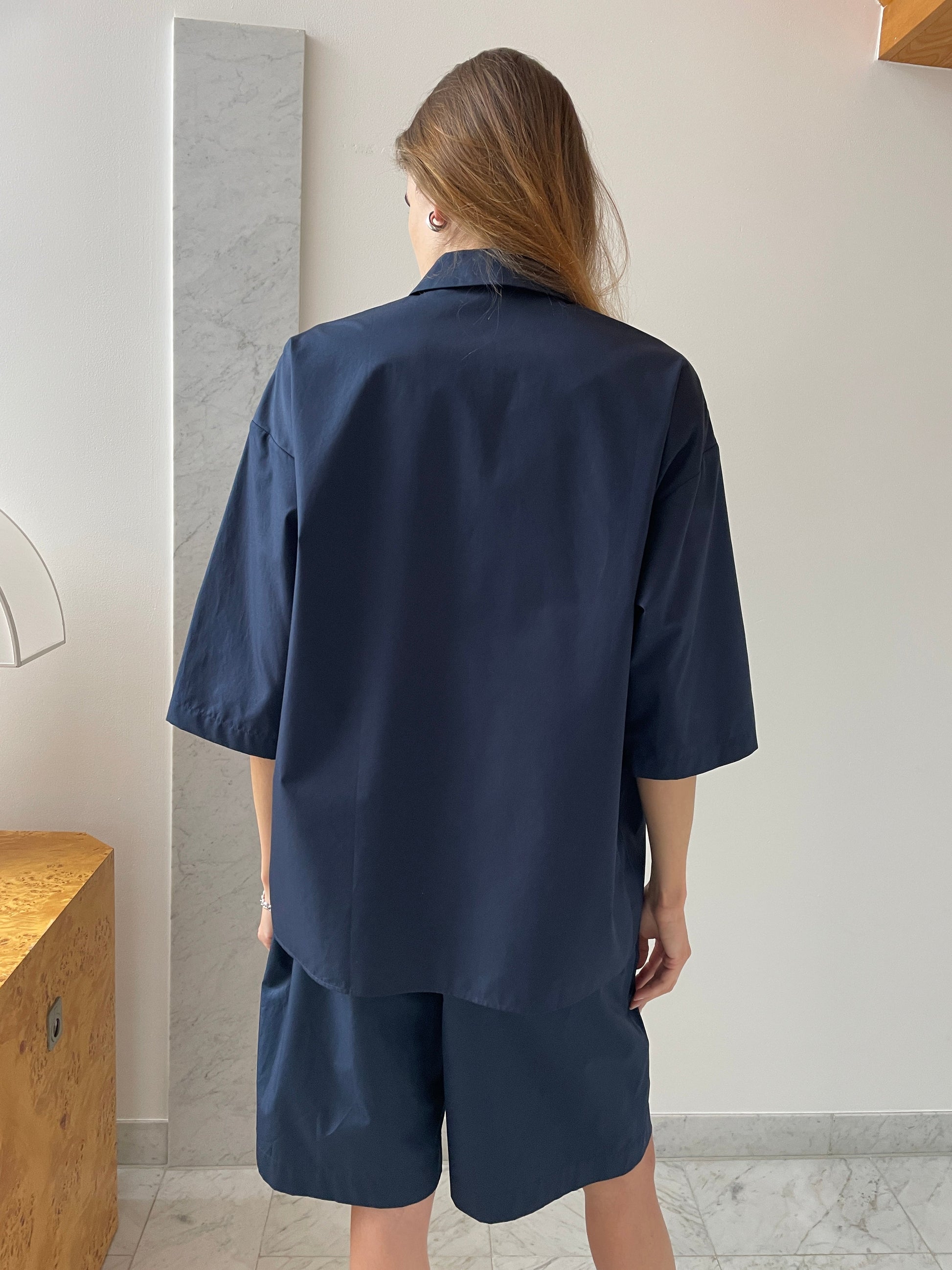 Oversized Short Sleeve Shirt, Navy BAMBOU ROGER KWONG