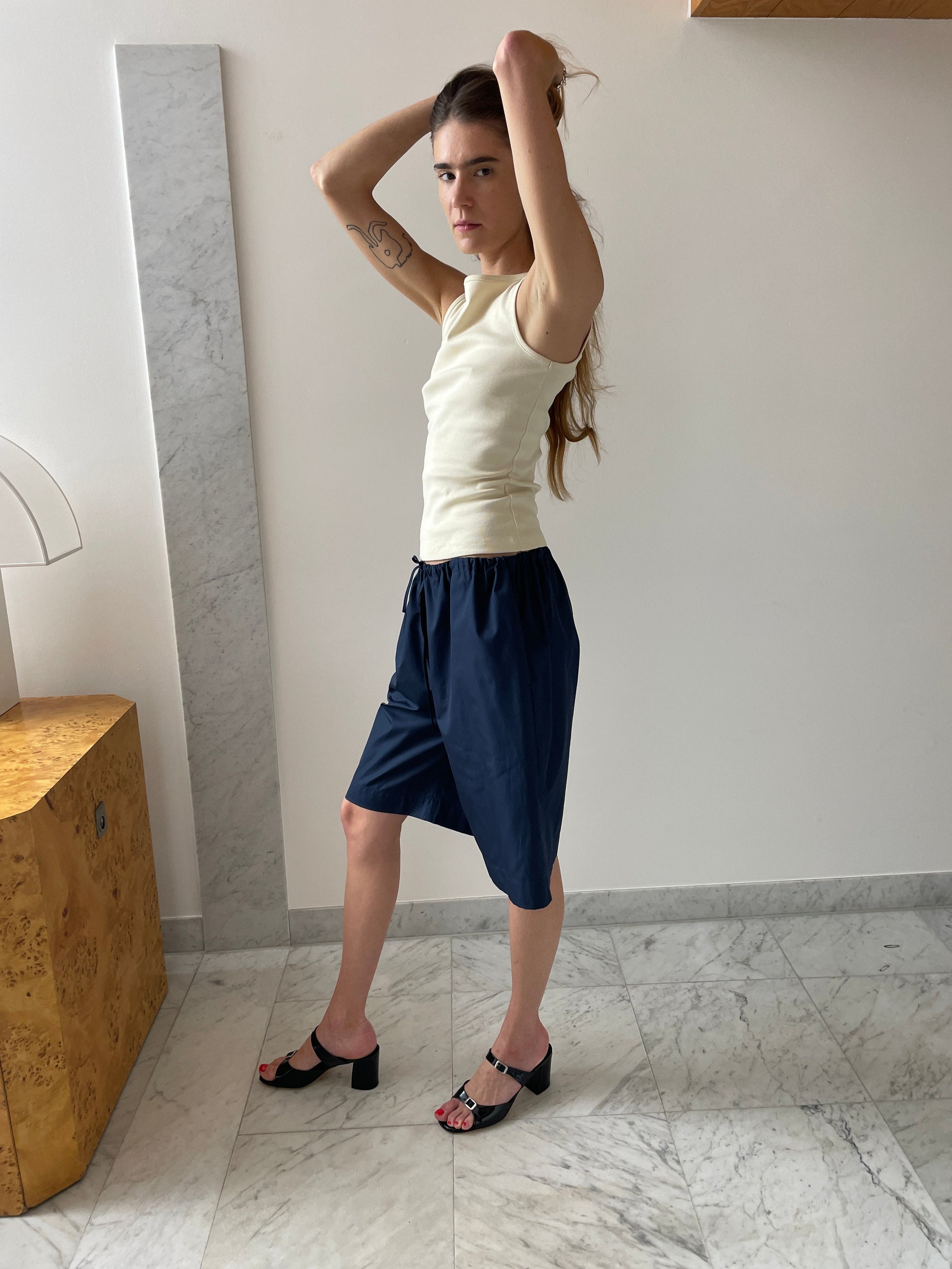 Bermuda Cotton Poplin, Navy BAMBOU ROGER KWONG