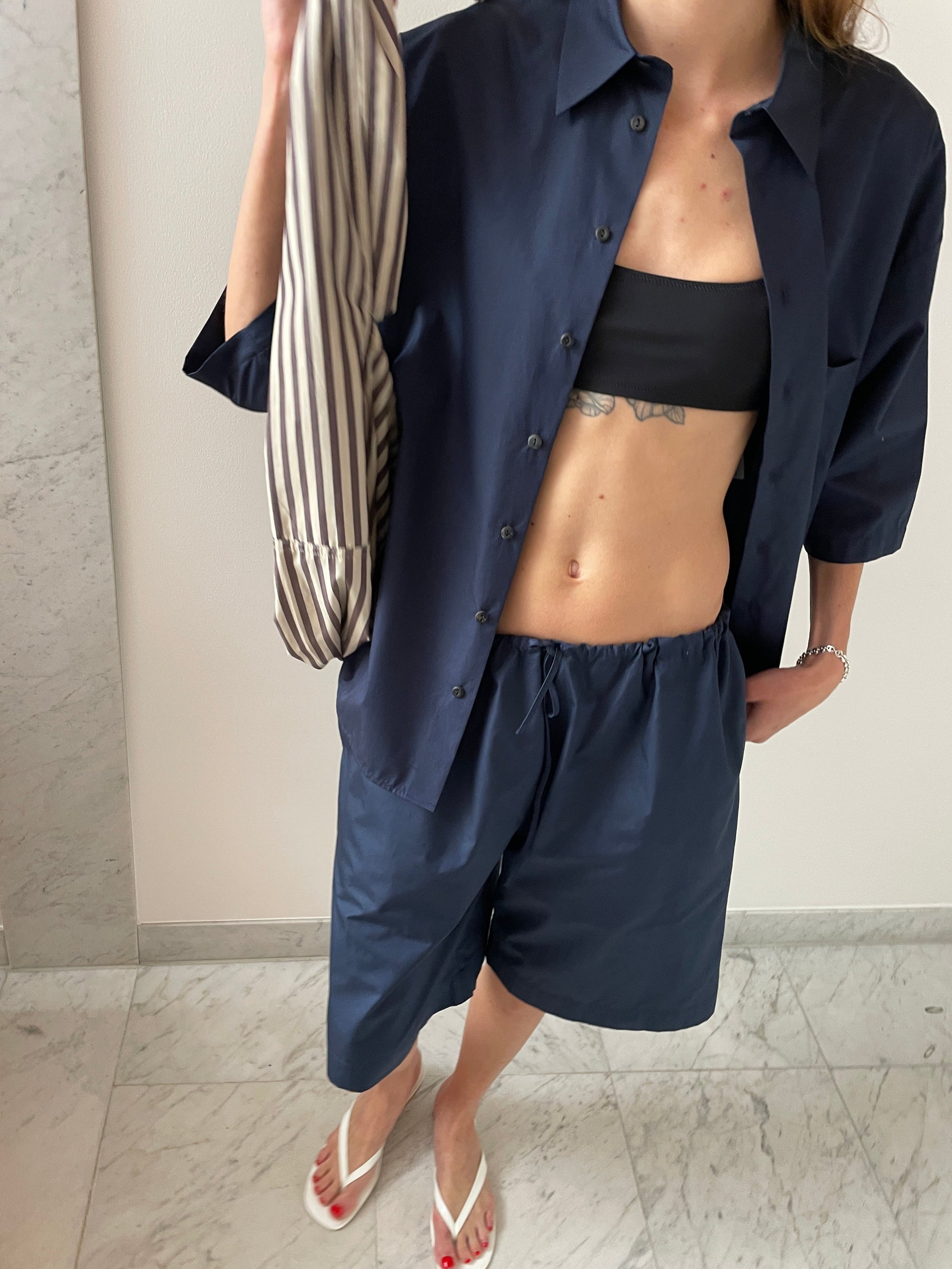 Bermuda Cotton Poplin, Navy BAMBOU ROGER KWONG