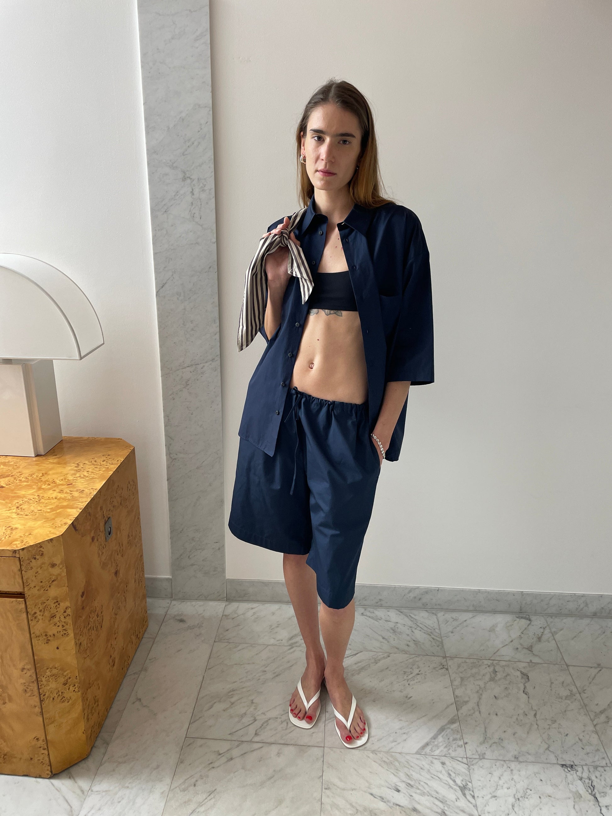 Oversized Short Sleeve Shirt, Navy BAMBOU ROGER KWONG
