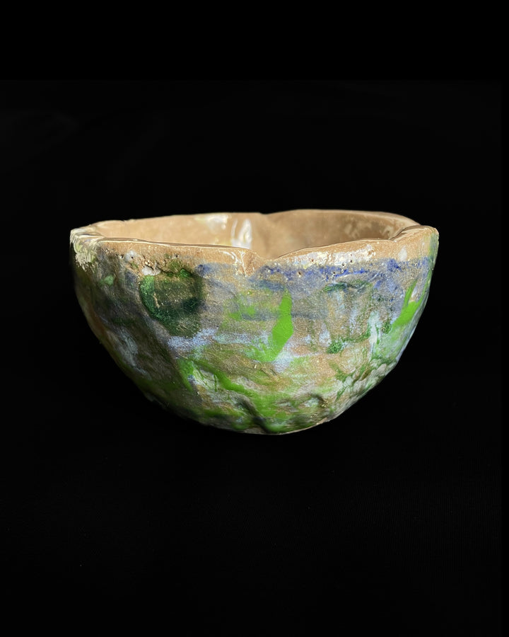 Tea Cup, blue green / taupe inside May Liok