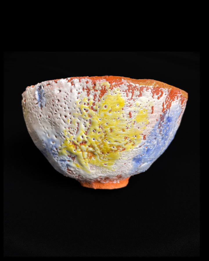 Tea Cup, terra cotta yellow / blue May Liok