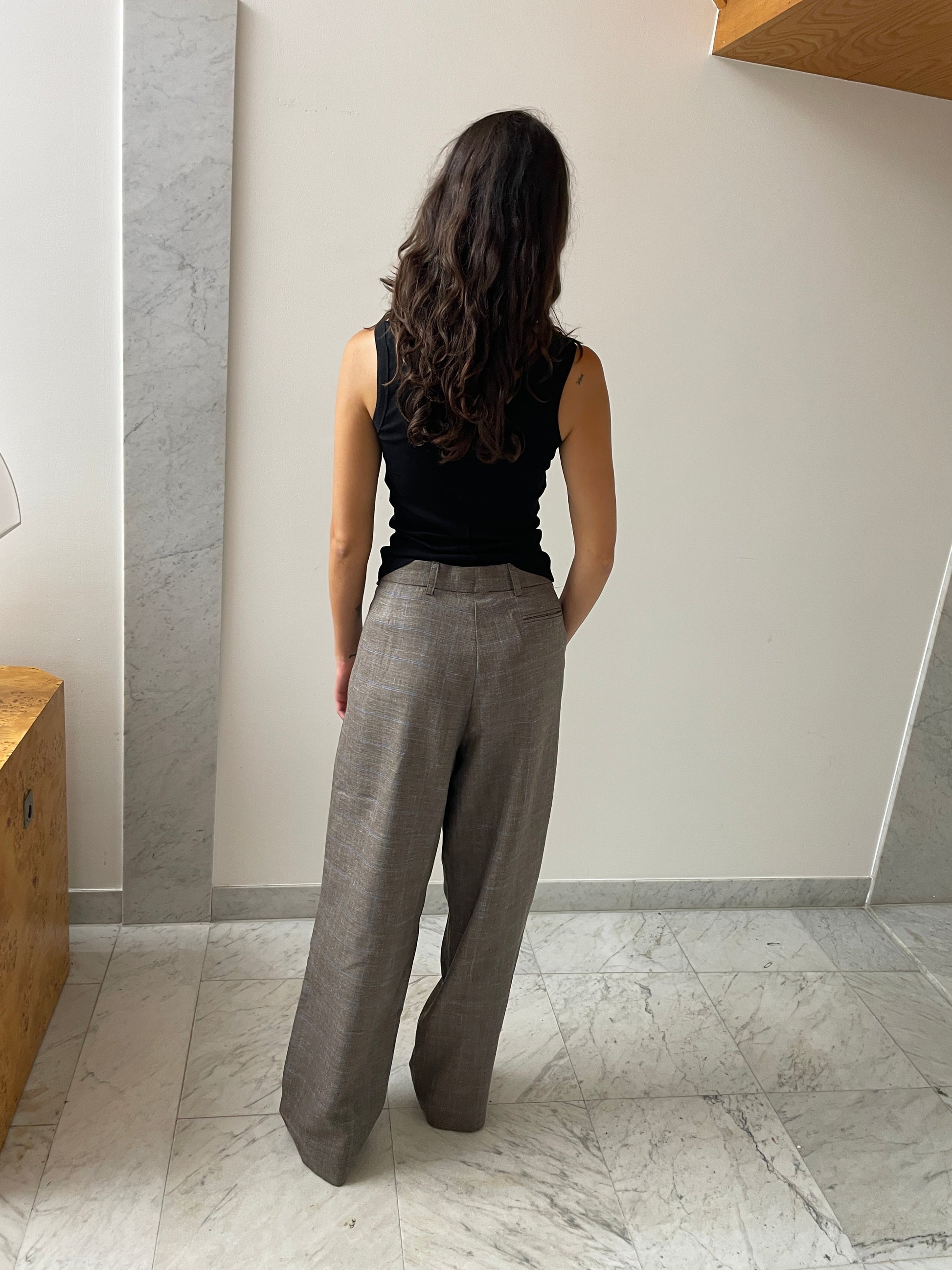 Ultrawidepleated Pants, Grey Blue Checks BLESS