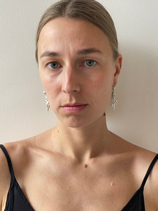 Drop Earrings, Brushed Silver RIER