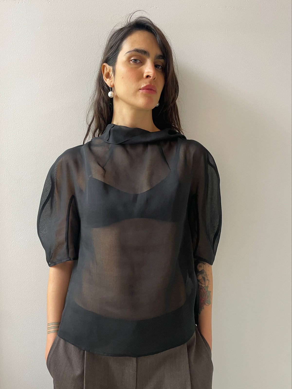 Knotted Collar Top, Black – Carmen Amsterdam