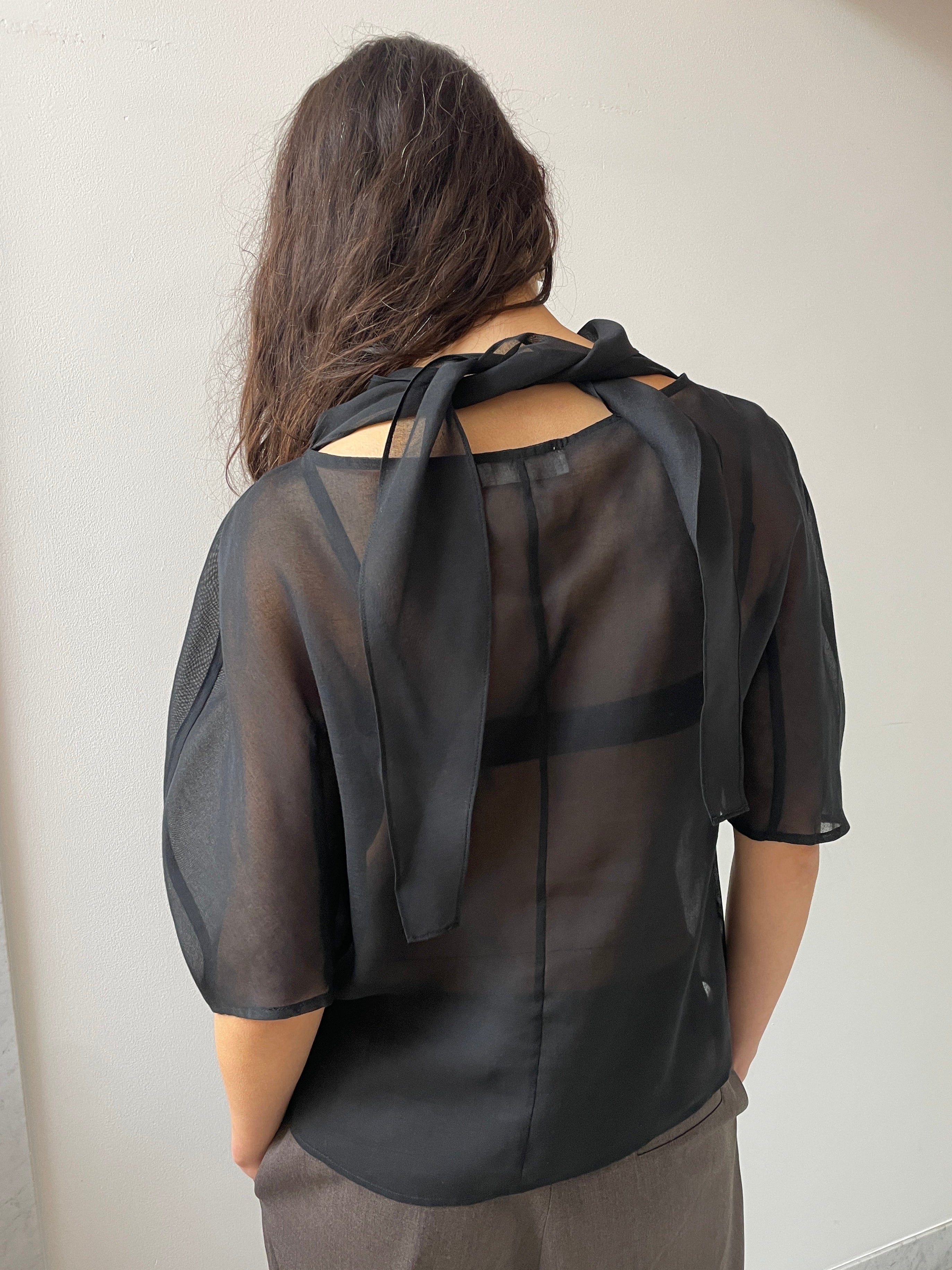 Knotted Collar Top, Black – Carmen Amsterdam
