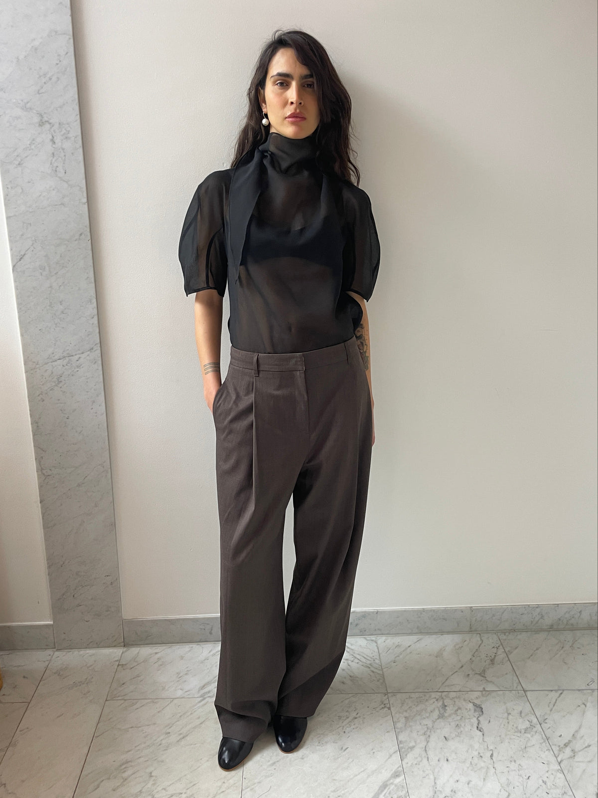 Knotted Collar Top, Black – Carmen Amsterdam