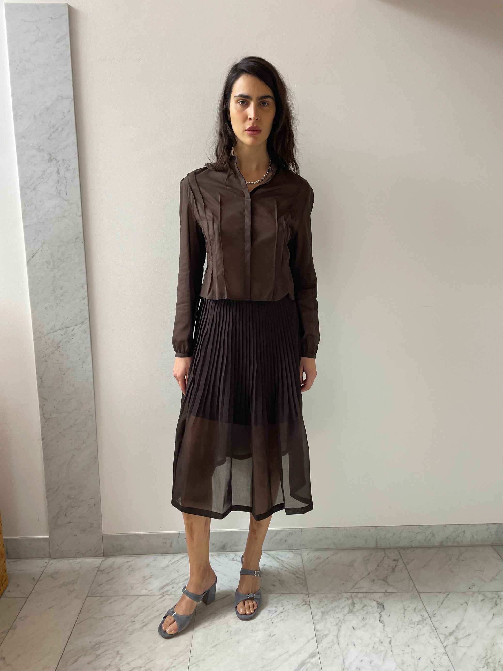 Pleated Midi Skirt, Brown Amomento