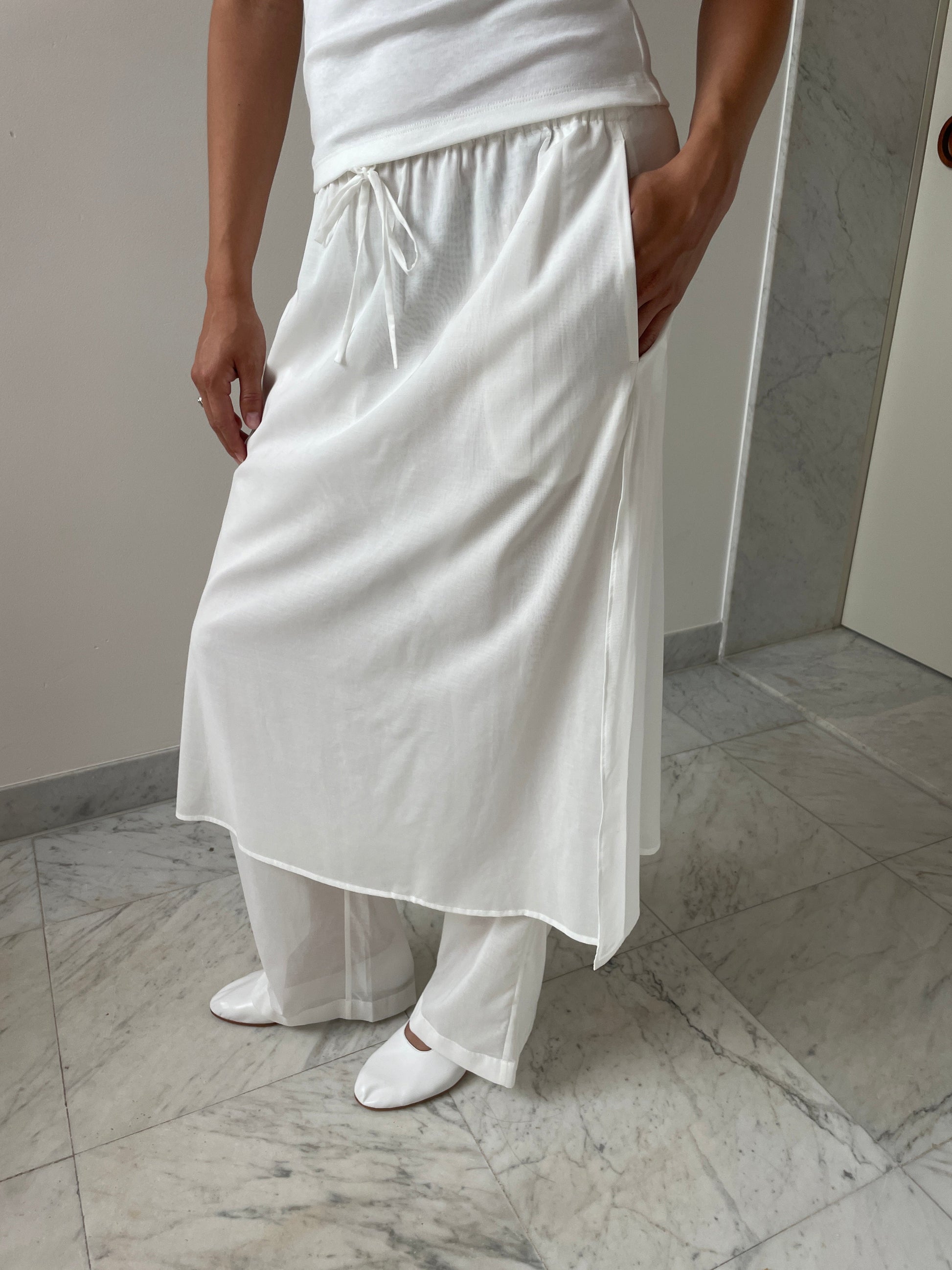 Sheer Layered Pants, White Amomento