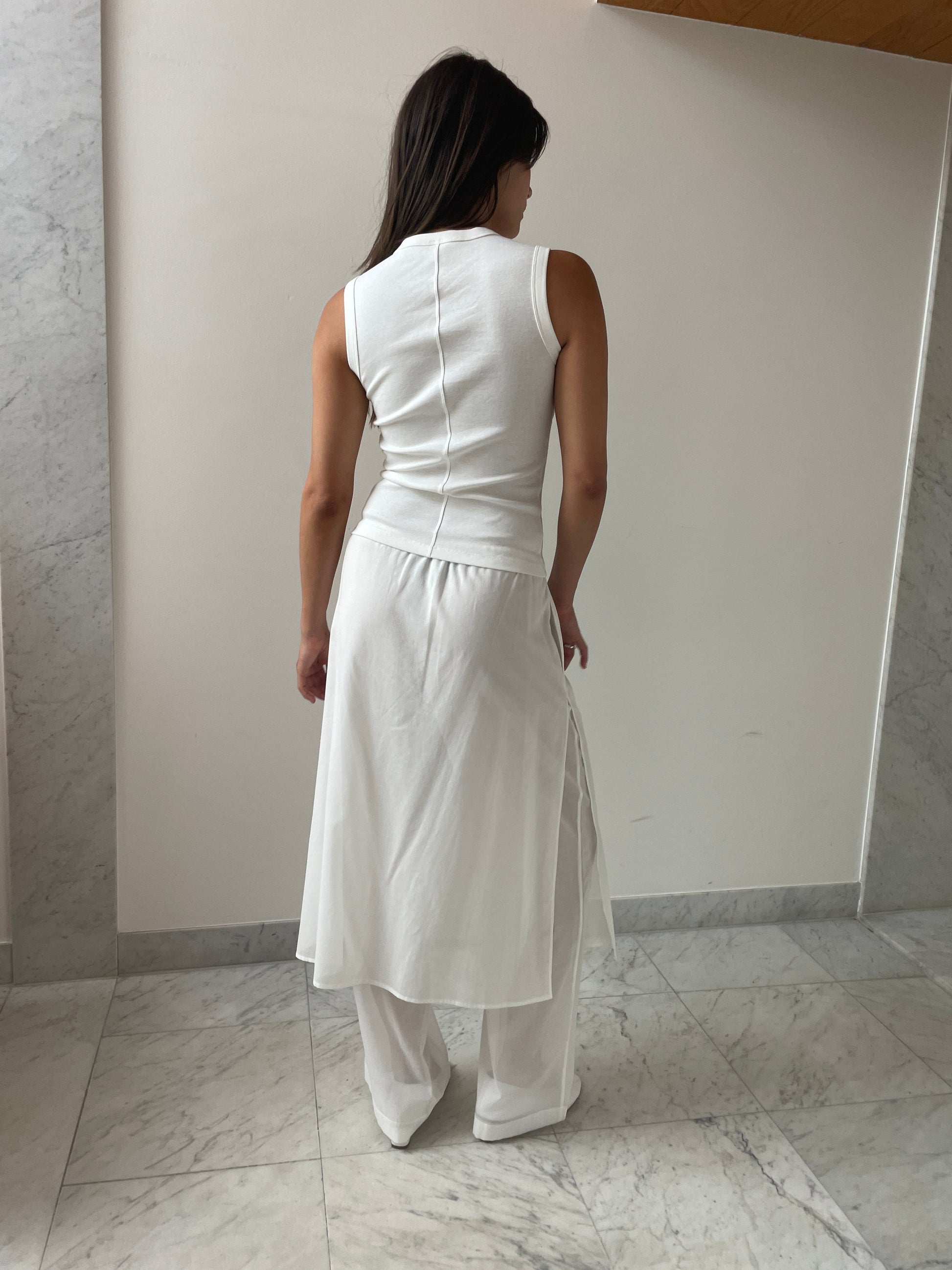Sheer Layered Pants, White Amomento