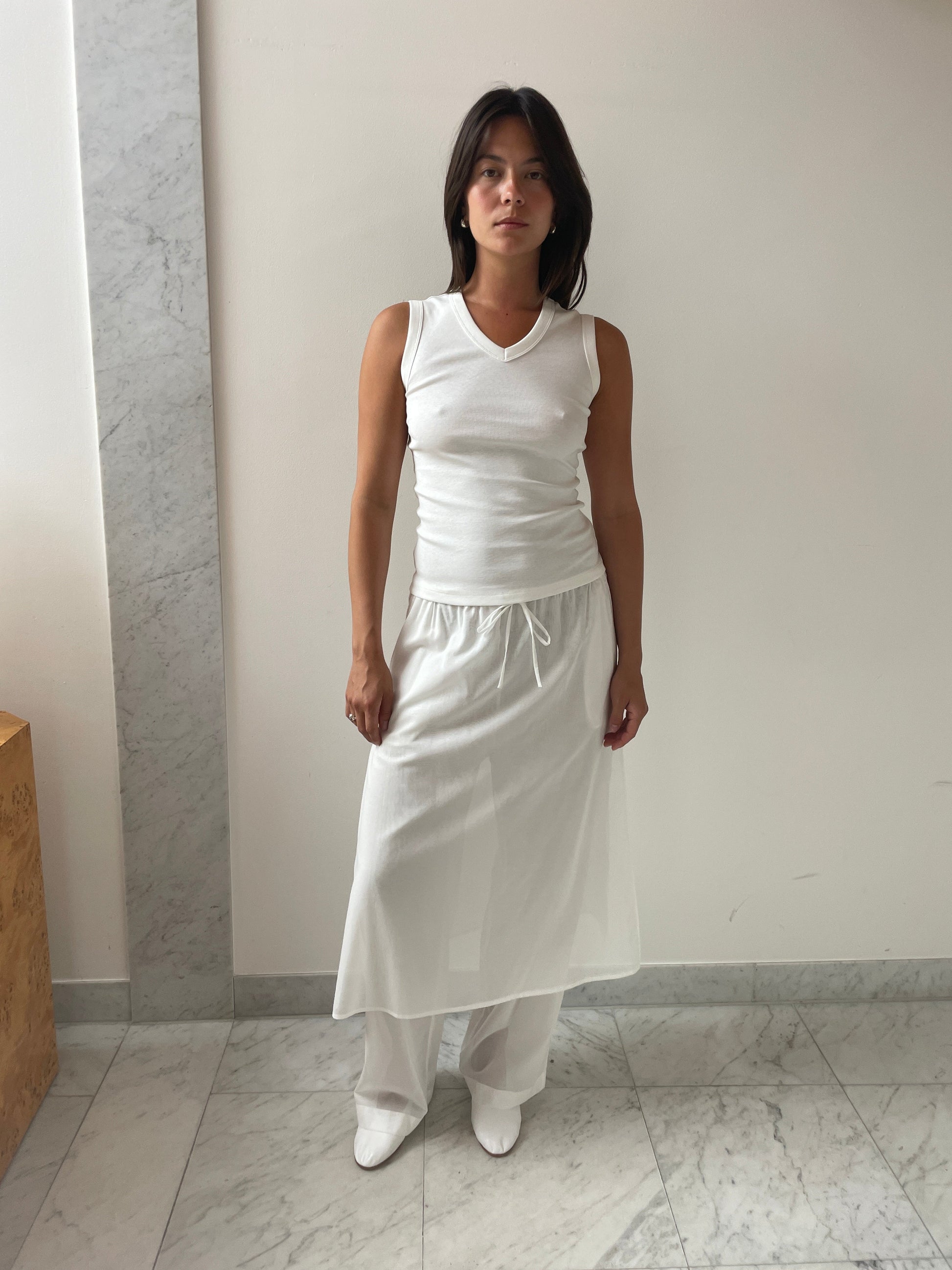 Sheer Layered Pants, White Amomento