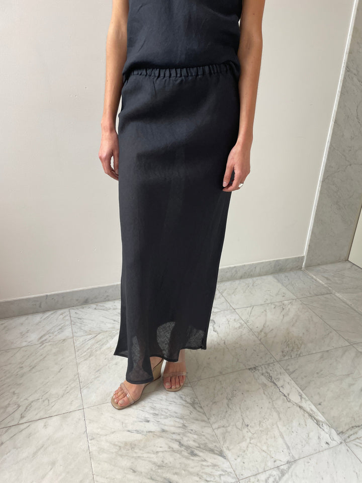 Dydine Linen Skirt, Black BASERANGE
