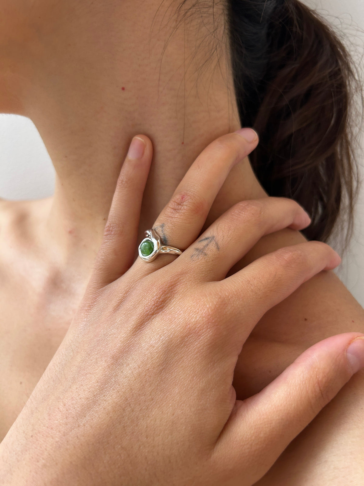 Cadence Ring, Silver & Jade Corali
