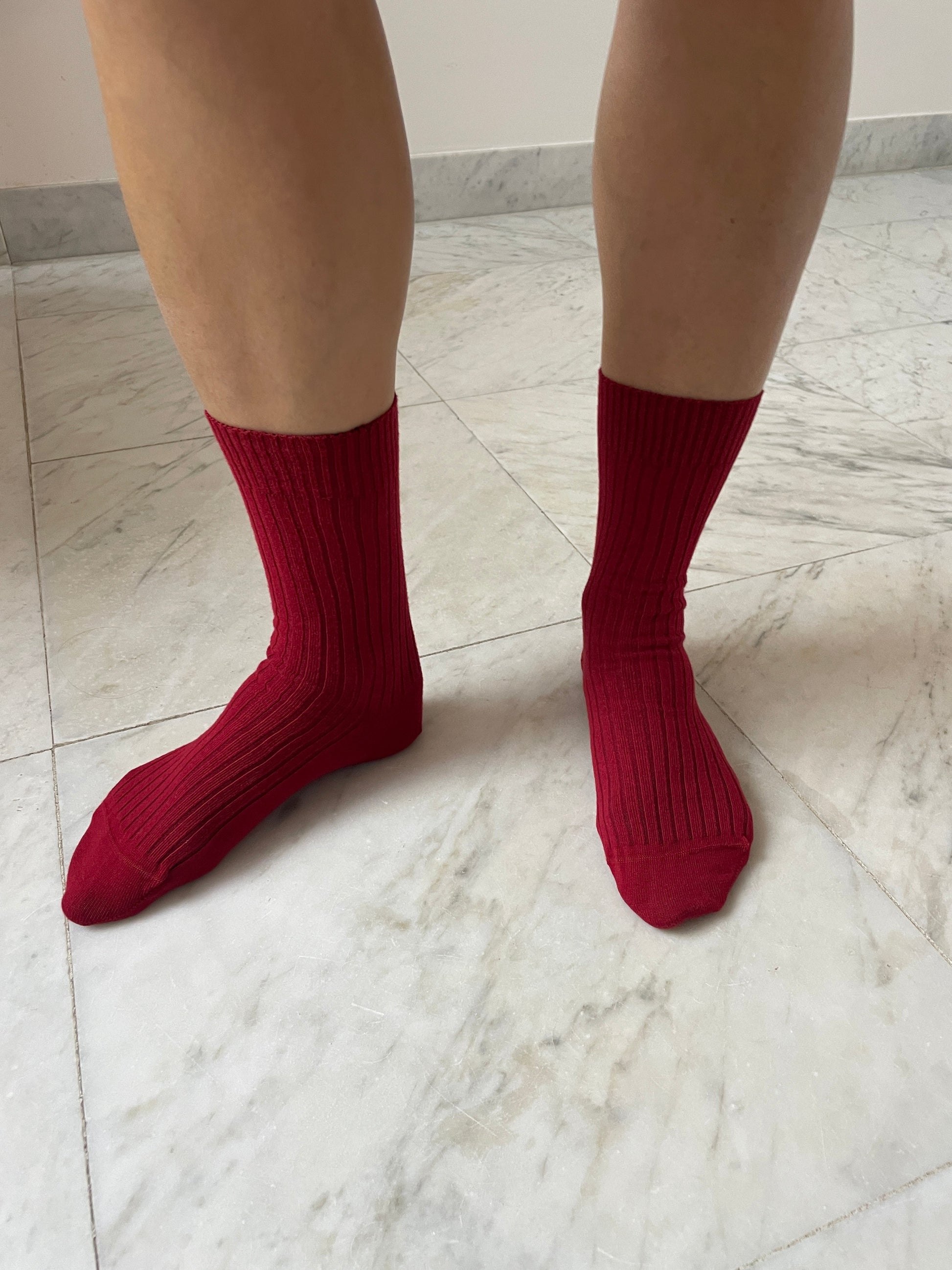 Rib Overankle Socks, Pair Red BASERANGE