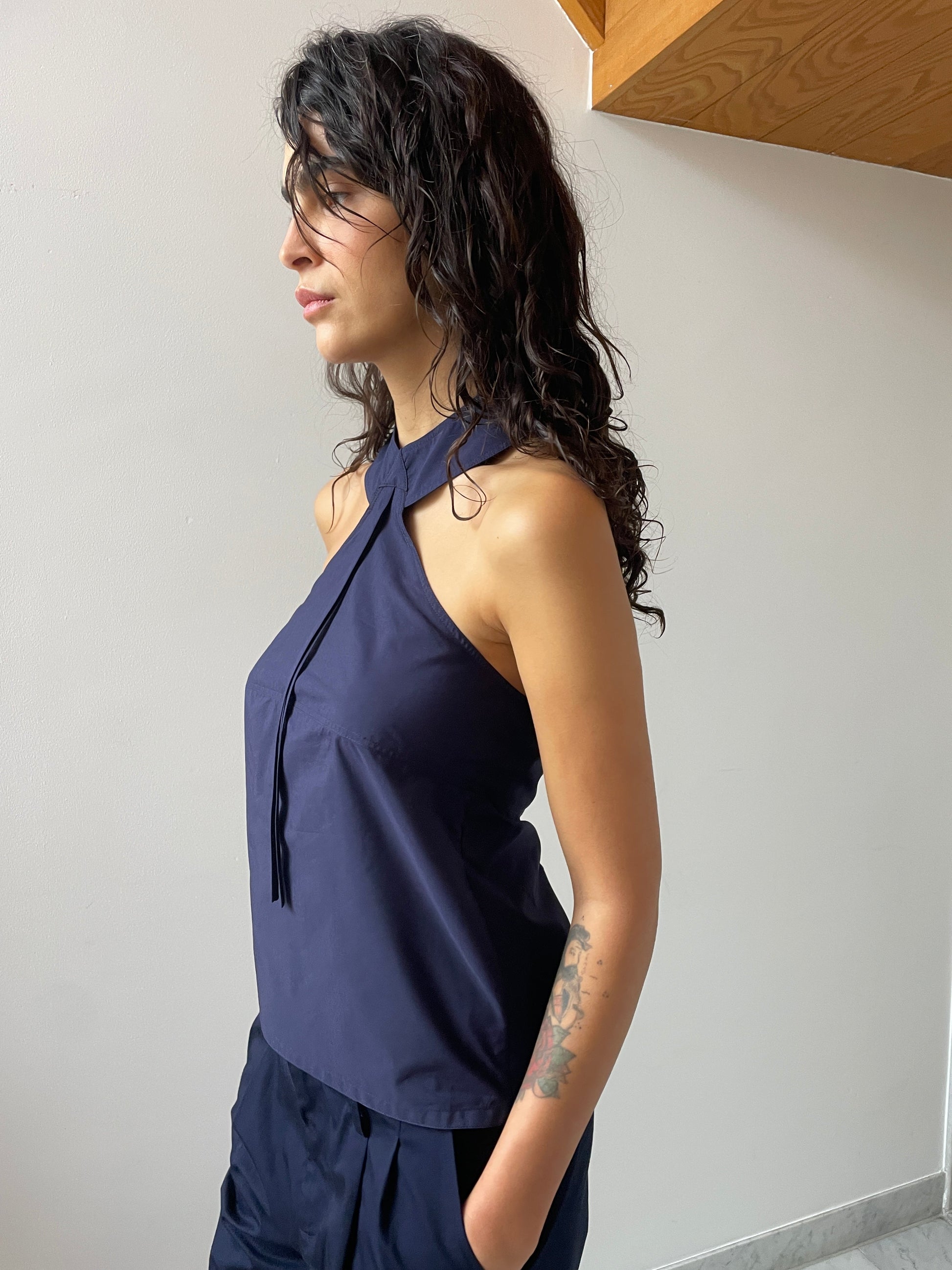 Neptune Halter, Cotton Twill Navy MARYAM NASSIR ZADEH