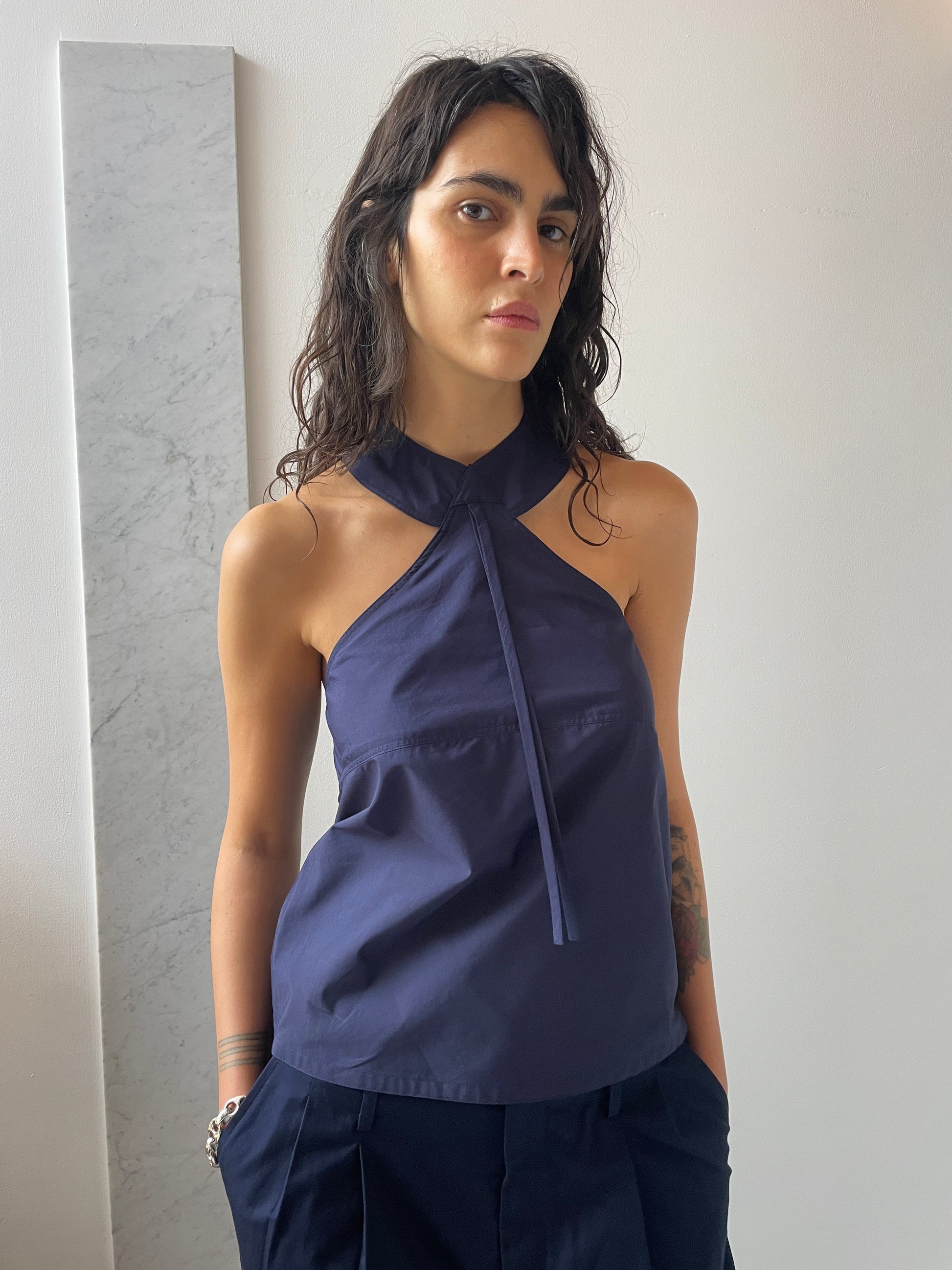 Neptune Halter, Cotton Twill Navy MARYAM NASSIR ZADEH