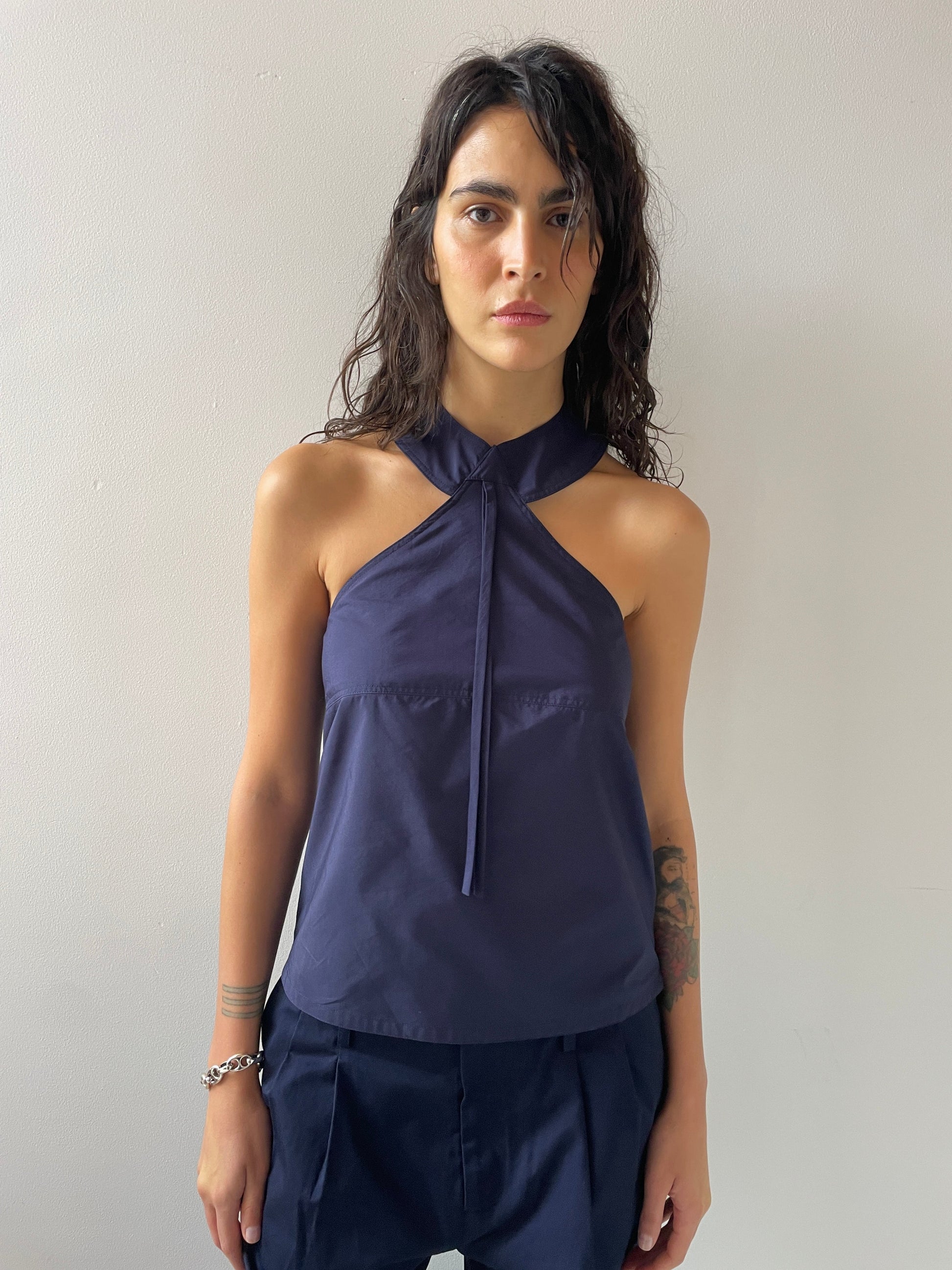 Neptune Halter, Cotton Twill Navy MARYAM NASSIR ZADEH