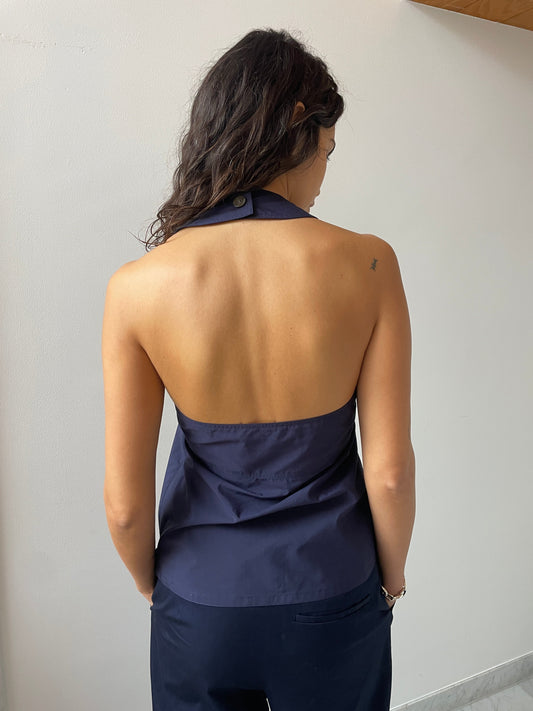 Neptune Halter, Cotton Twill Navy MARYAM NASSIR ZADEH