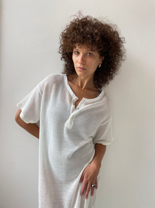 Grid Mesh Long Tunic, White GIL RODRIGUEZ