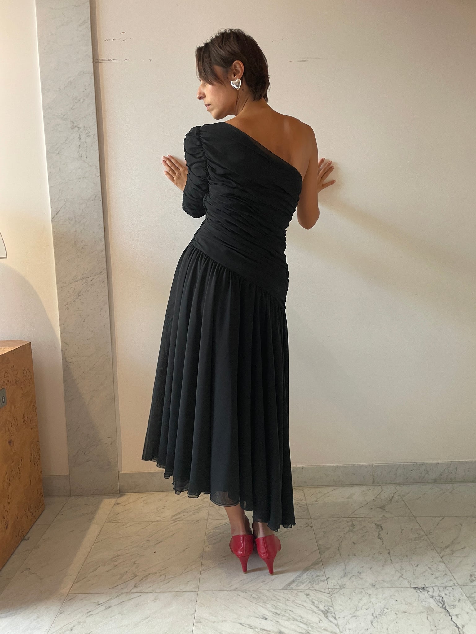 Vintage Louis Feraud One-Shoulder Dress, Black