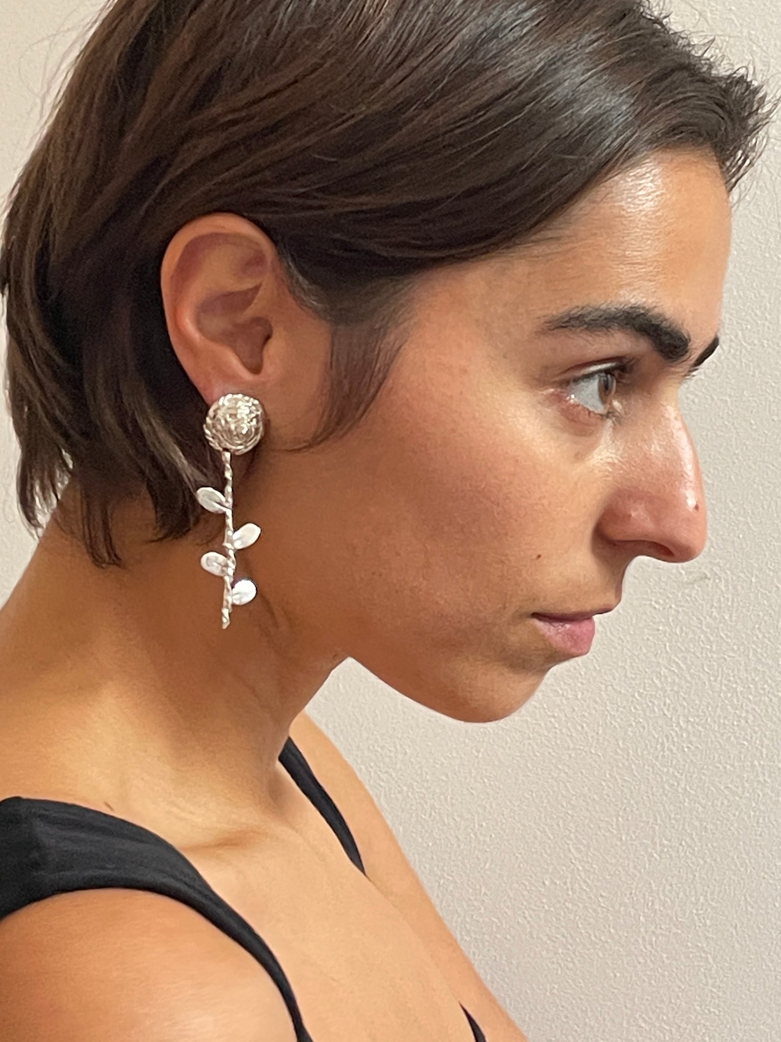 Rose Earrings, Silver