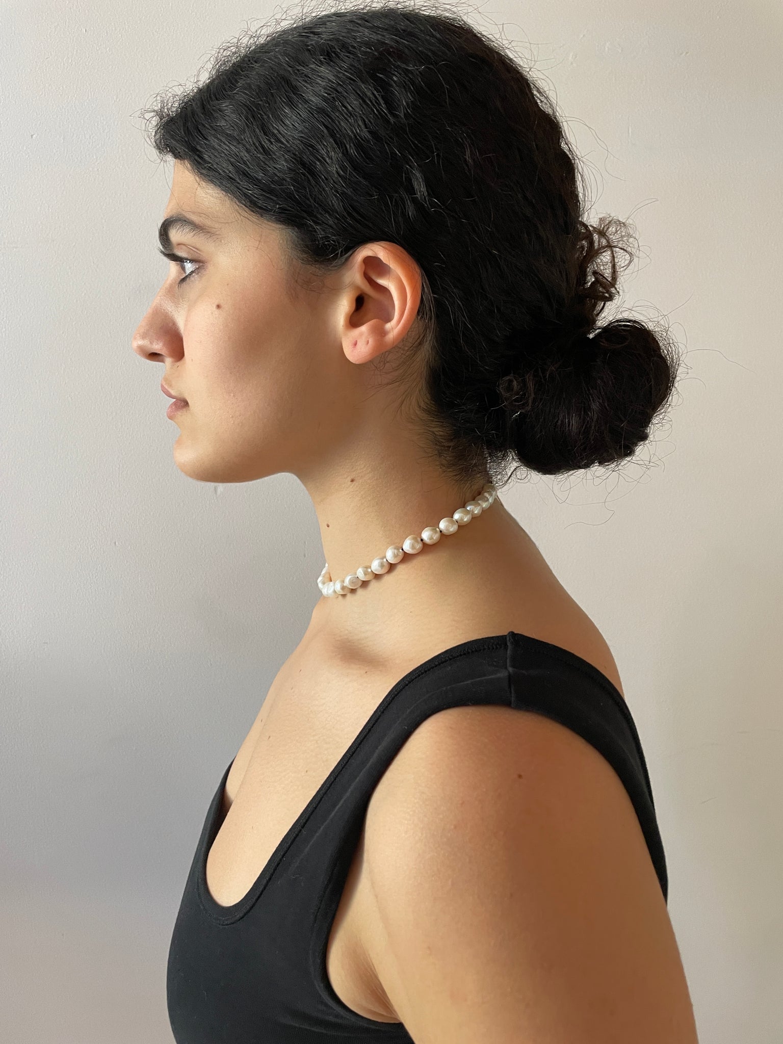 Simple Baroque Pearl Collar, Silver