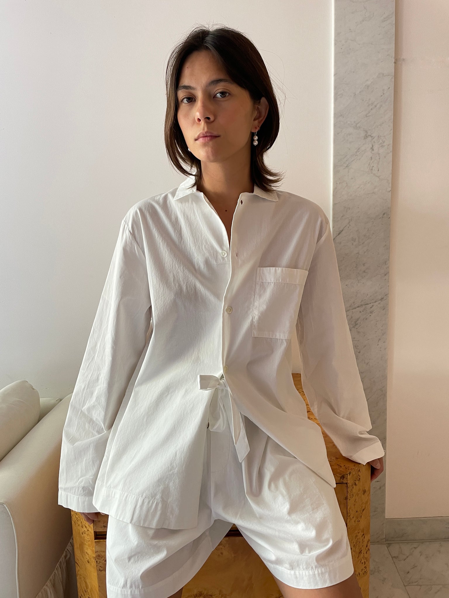 Long-sleeved Pyjama Shirt, Alabaster White