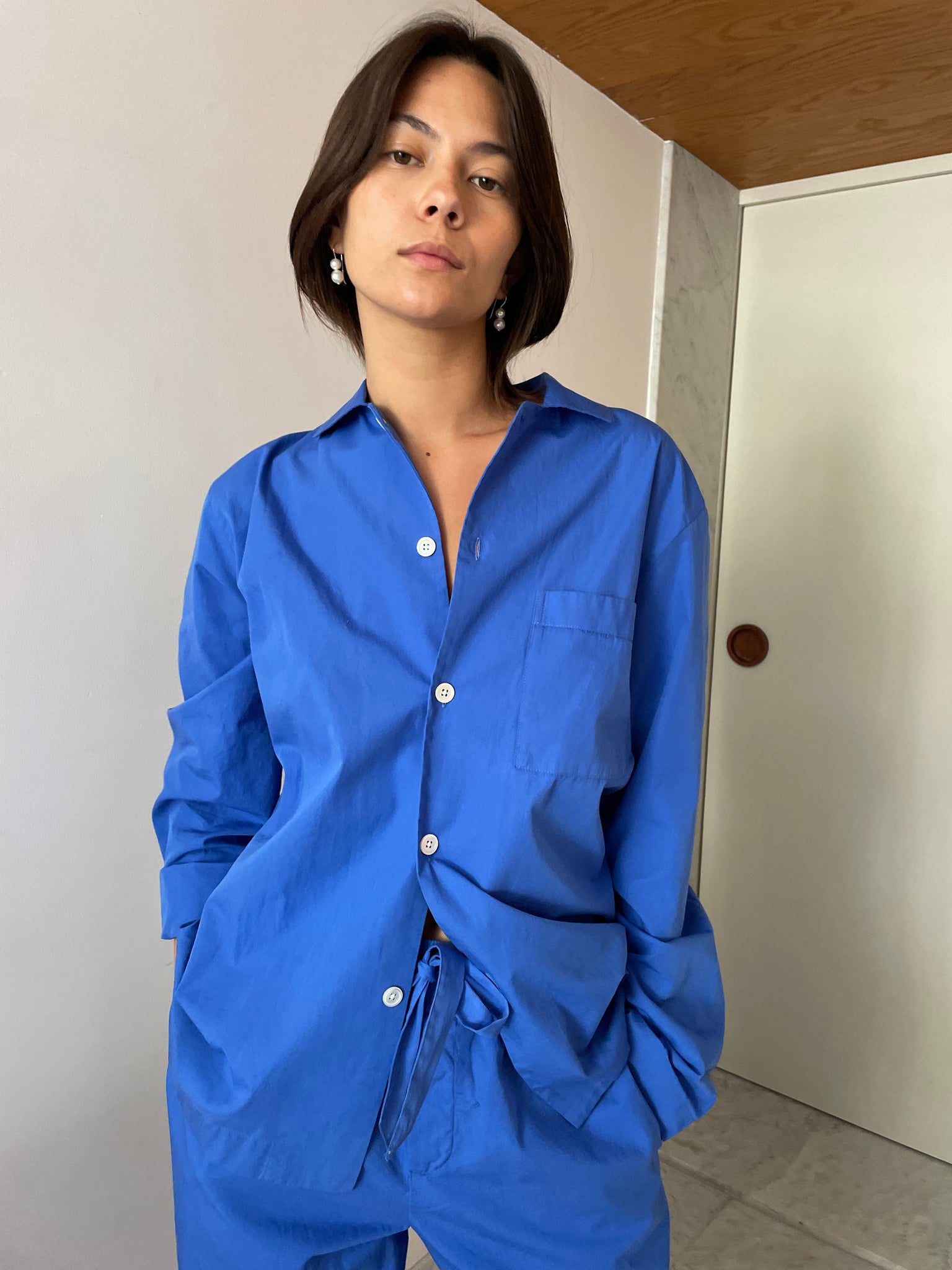 Long-sleeved Pyjama Shirt, Royal Blue