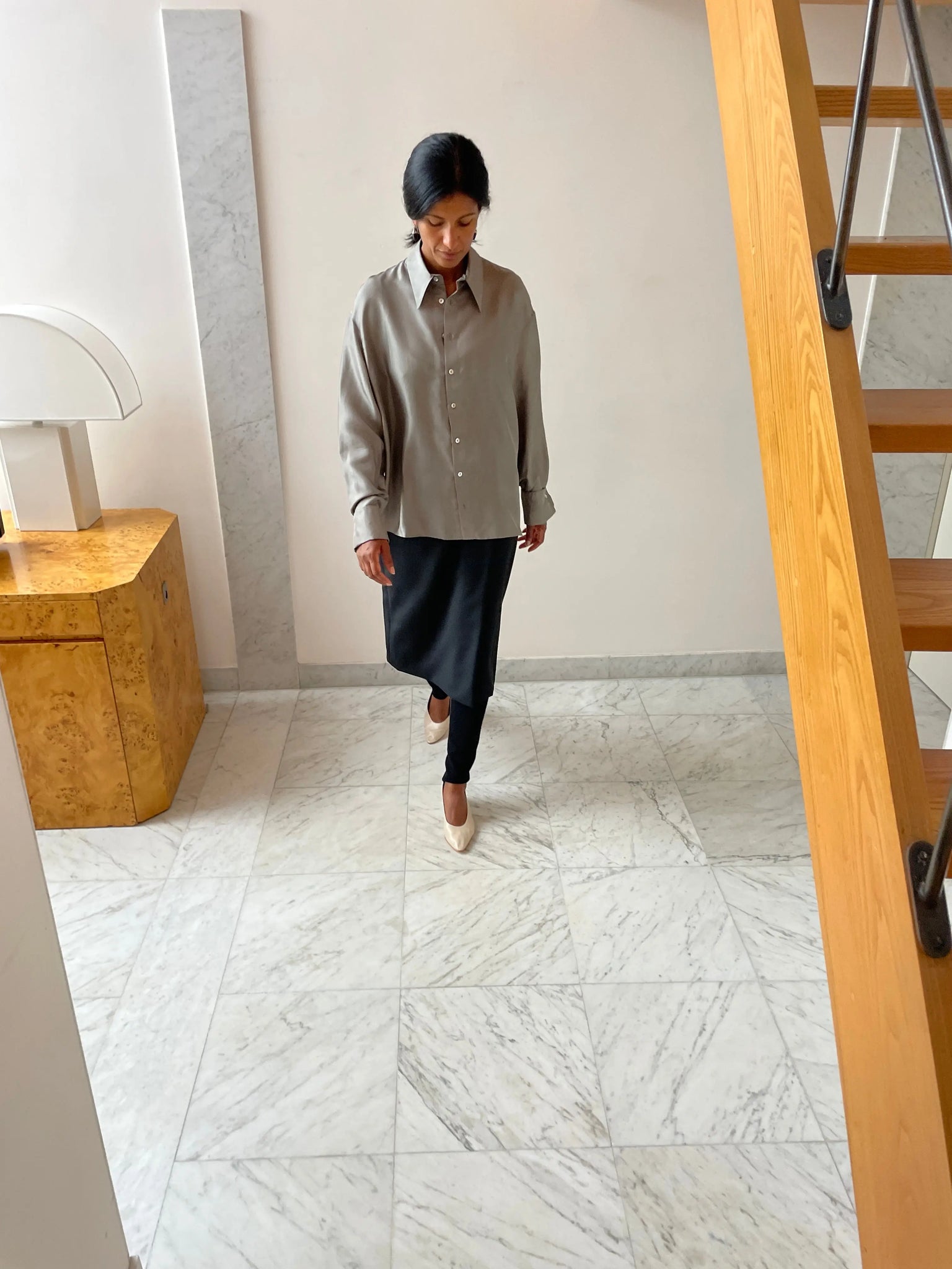 Plain Silk Shirt, Olive BAMBOU ROGER KWONG