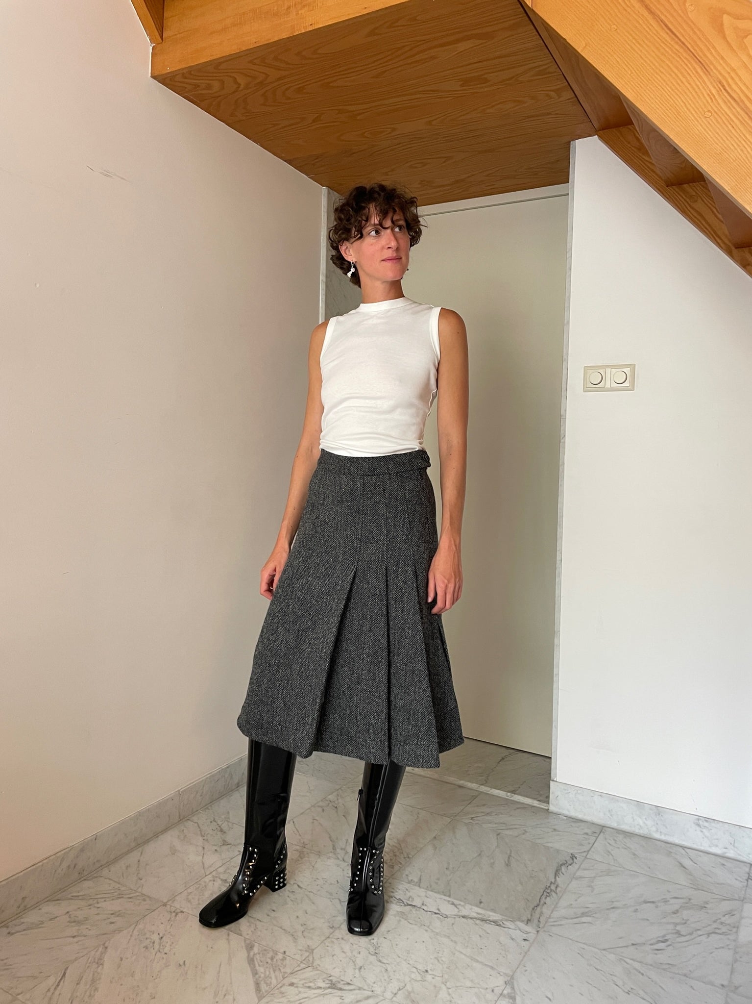 Nicoline Skirt, Grey Herringbone