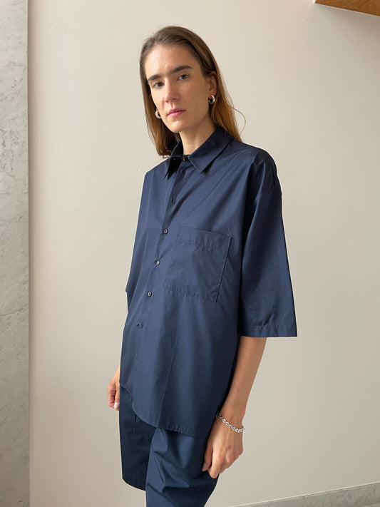 Oversized Short Sleeve Shirt, Navy BAMBOU ROGER KWONG