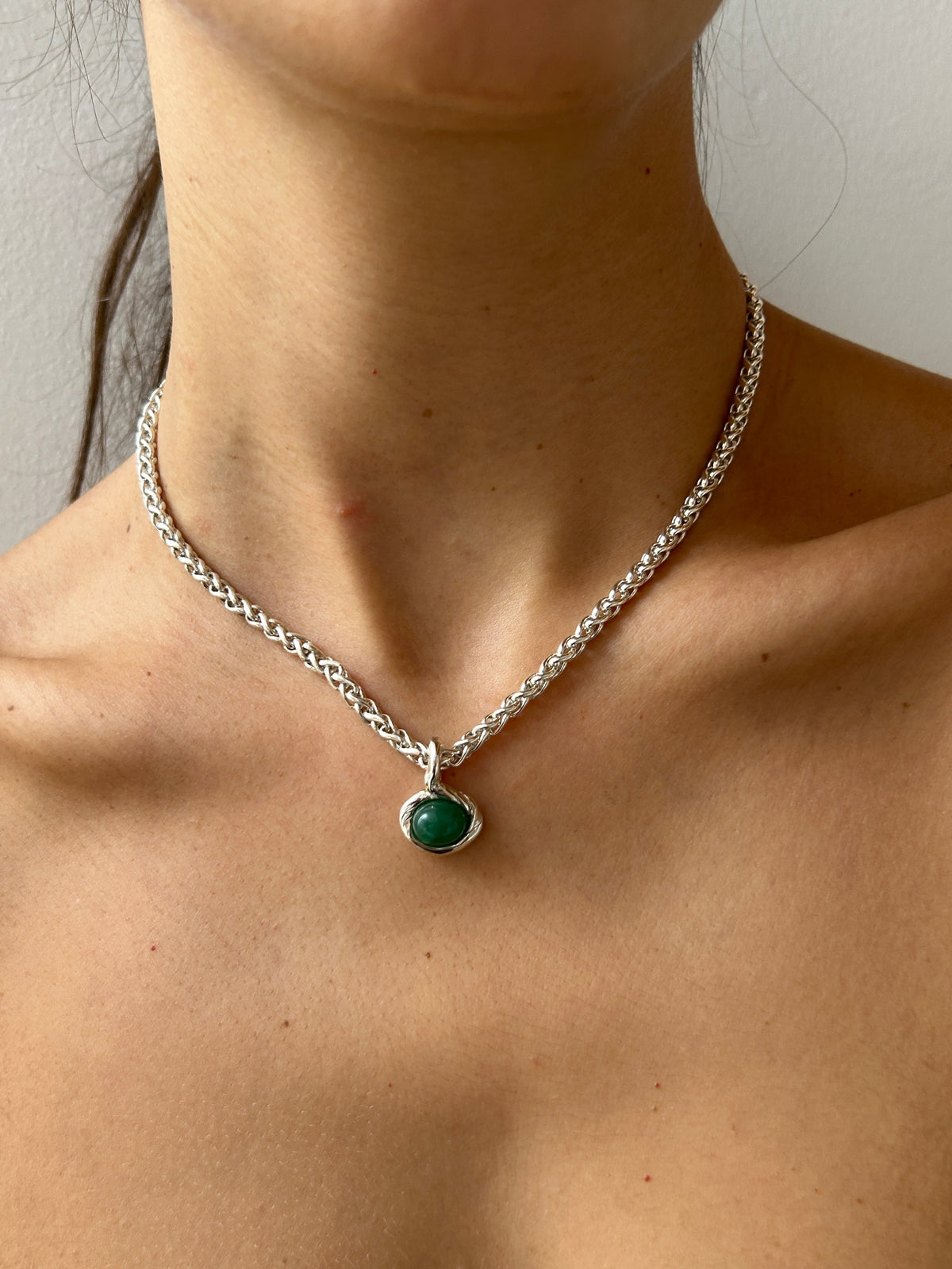 Kamma Necklace, Silver & Jade Corali