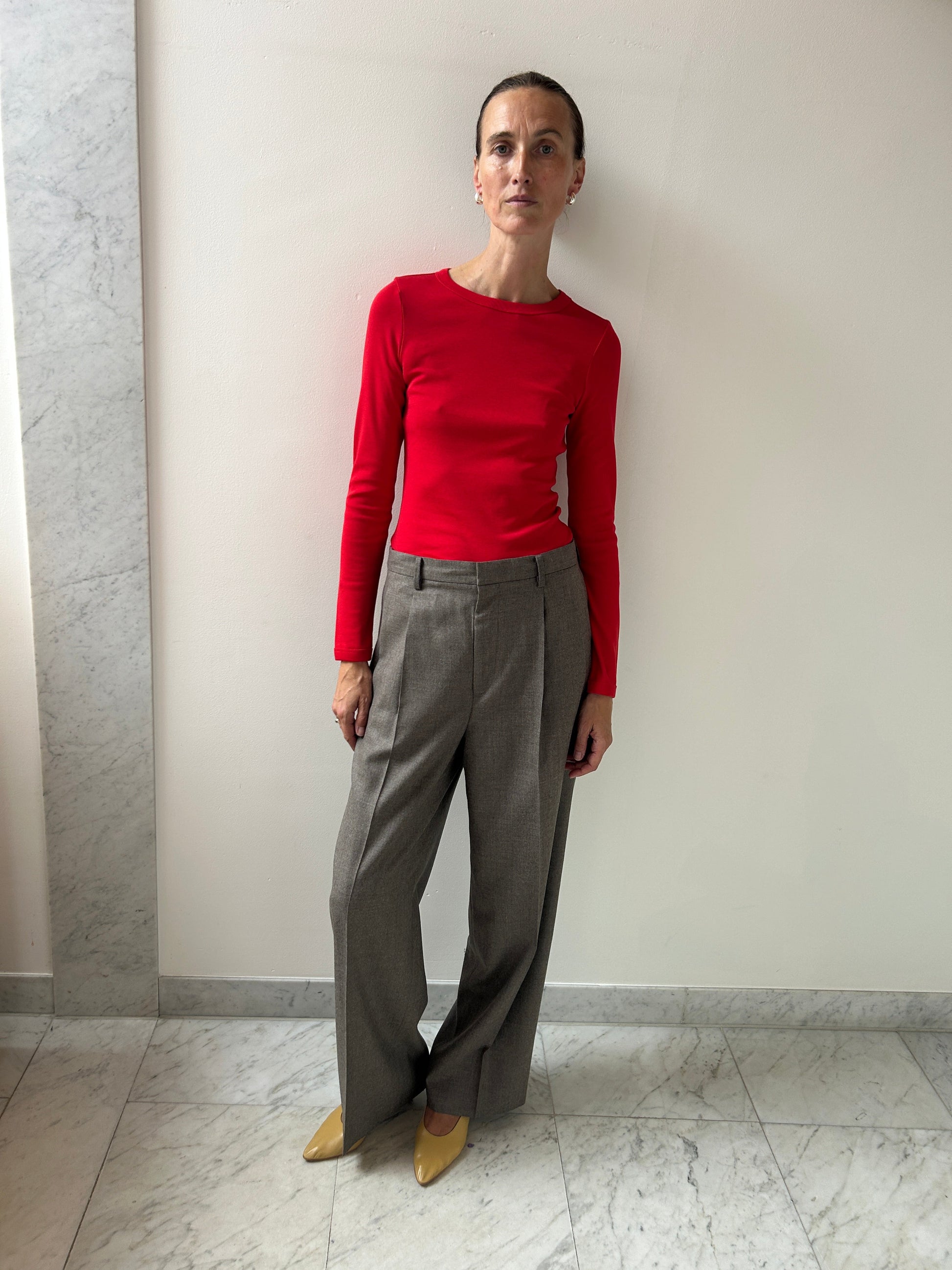 Light Wool Two-Tuck Slacks, Top Brown Auralee