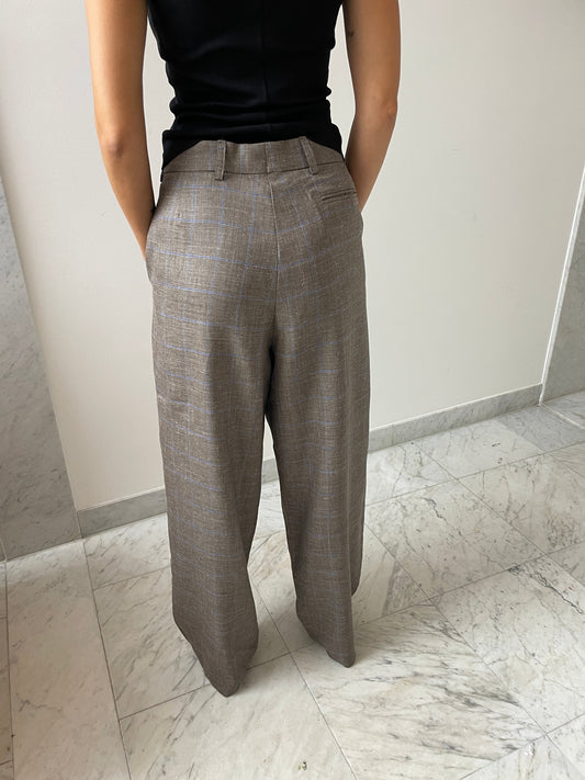 Ultrawidepleated Pants, Grey Blue Checks BLESS