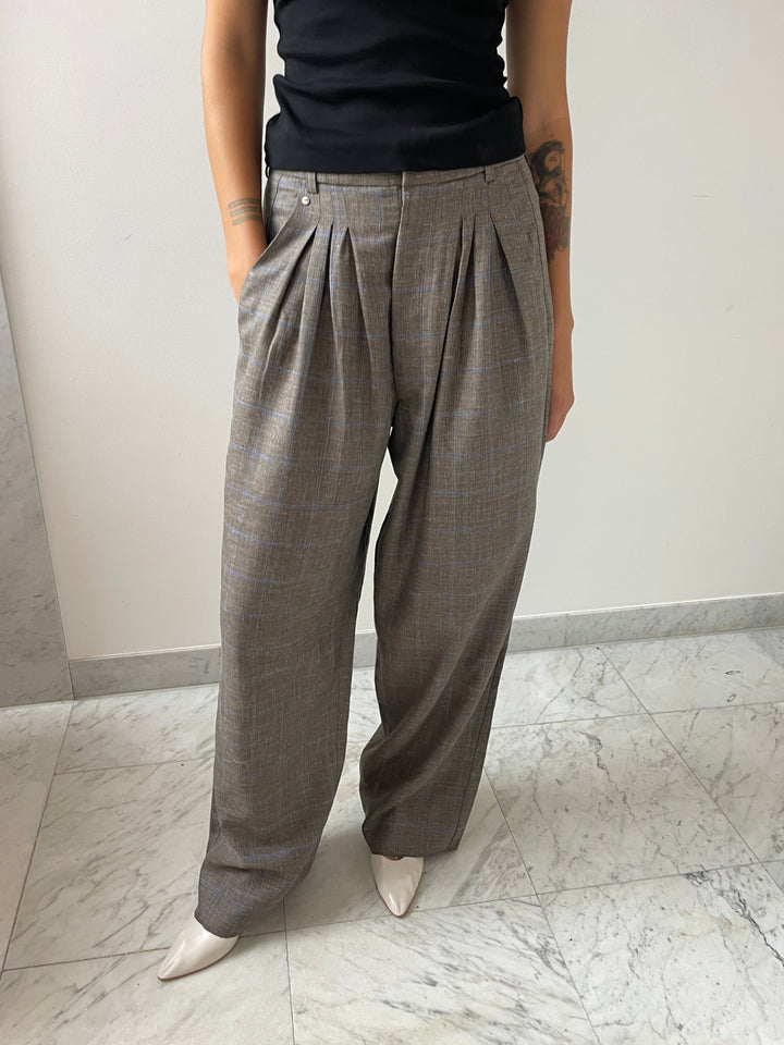 Ultrawidepleated Pants, Grey Blue Checks BLESS