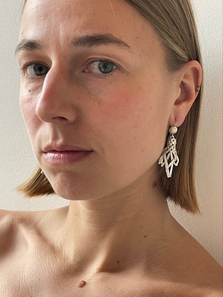 Drop Earrings, Brushed Silver RIER