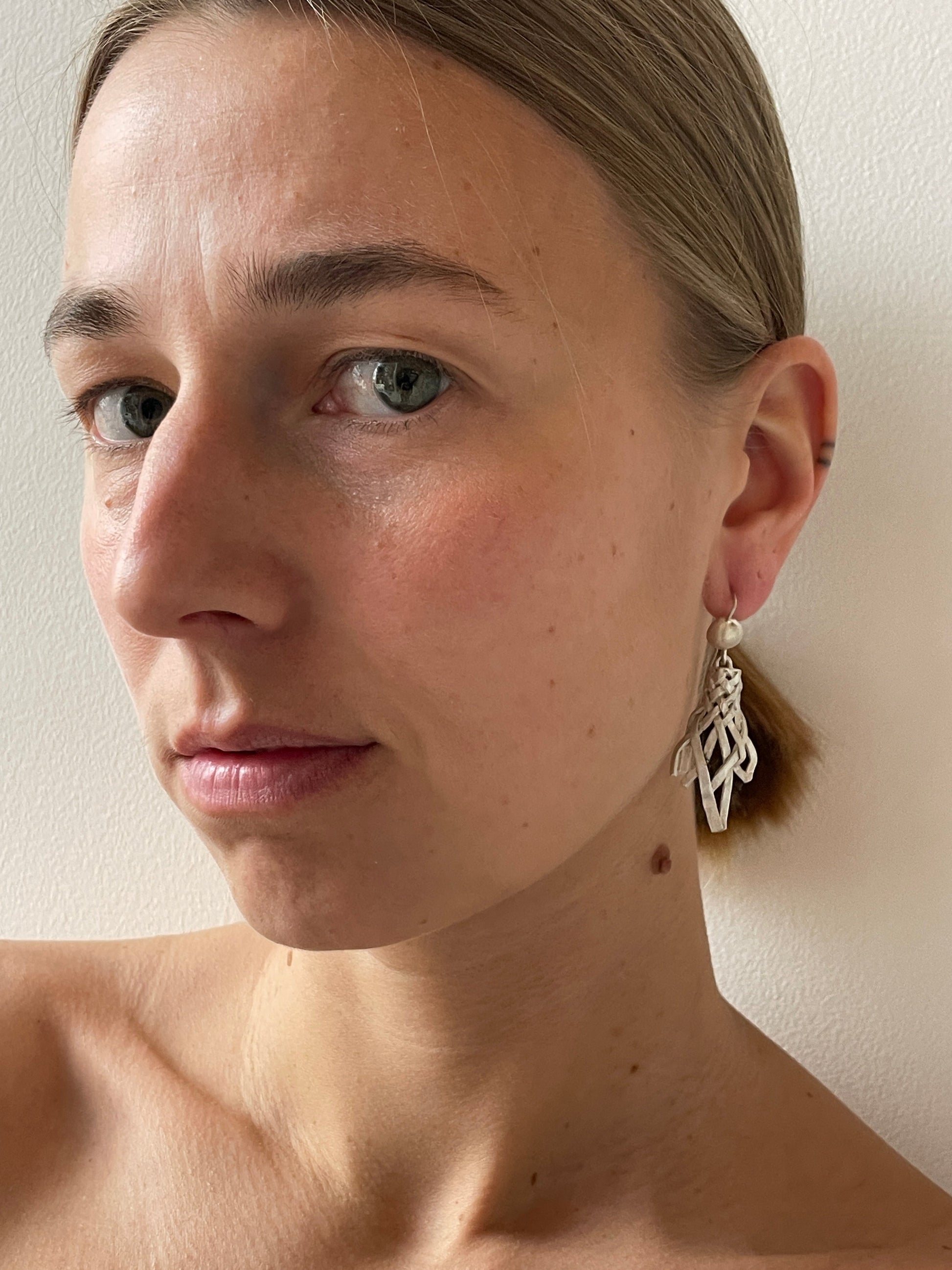 Drop Earrings, Brushed Silver RIER