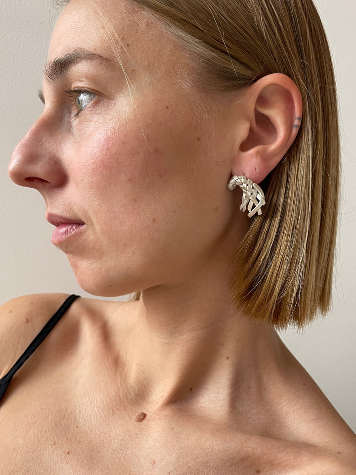 Earring Studs, Brushed Silver RIER